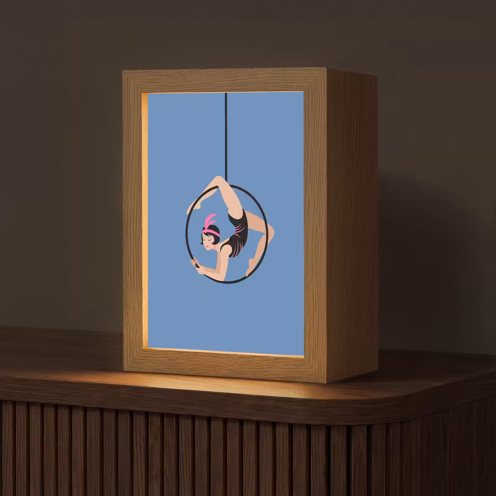 Personalisierte Lightbox - Frau – Luftreifen – Art déco – Illustration – Blau - Vrouw - Aerial hoop - Art deco - Illustratie - Blauw Light Box met kabel (Tafellamp) klein