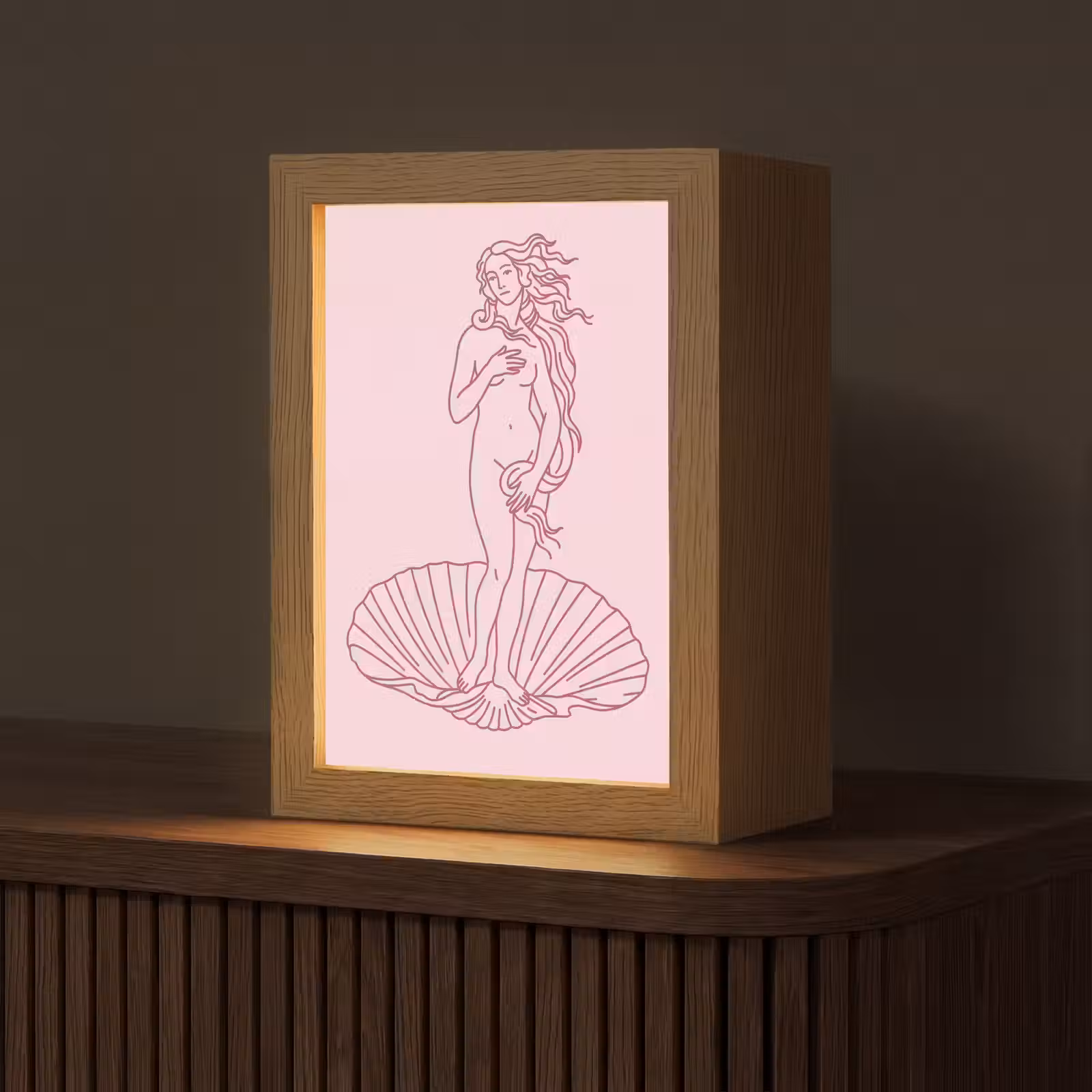 Personalisierte Lightbox - Frau – Muschel – Kunst – Strichzeichnung – Rosa - Vrouw - Schelp - Kunst - Lijntekening - Roze Light Box met kabel (Tafellamp) klein