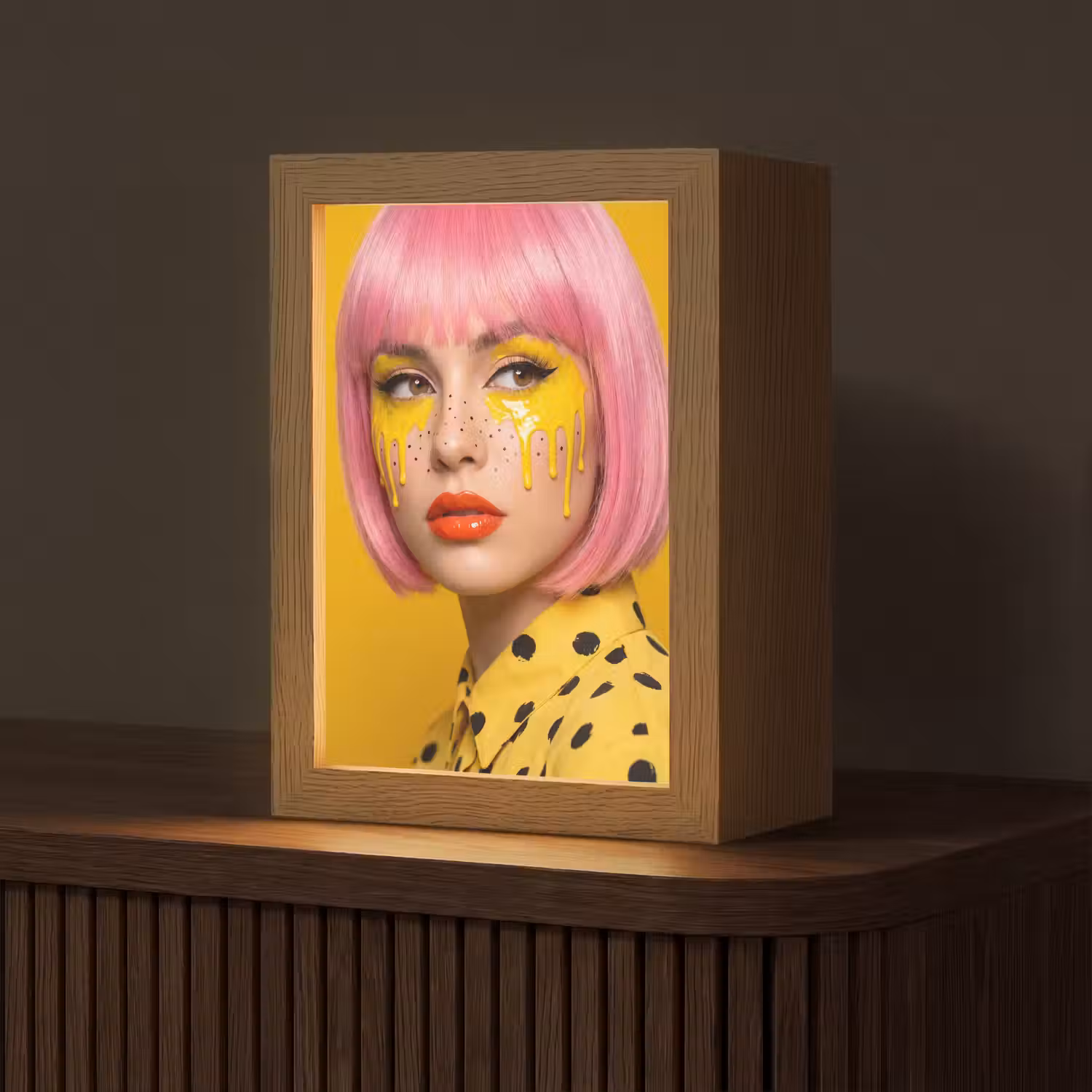 Vrouw - Portret - Abstract - Kleurrijk - Geel Light Box met kabel (Tafellamp) klein -z3d_website