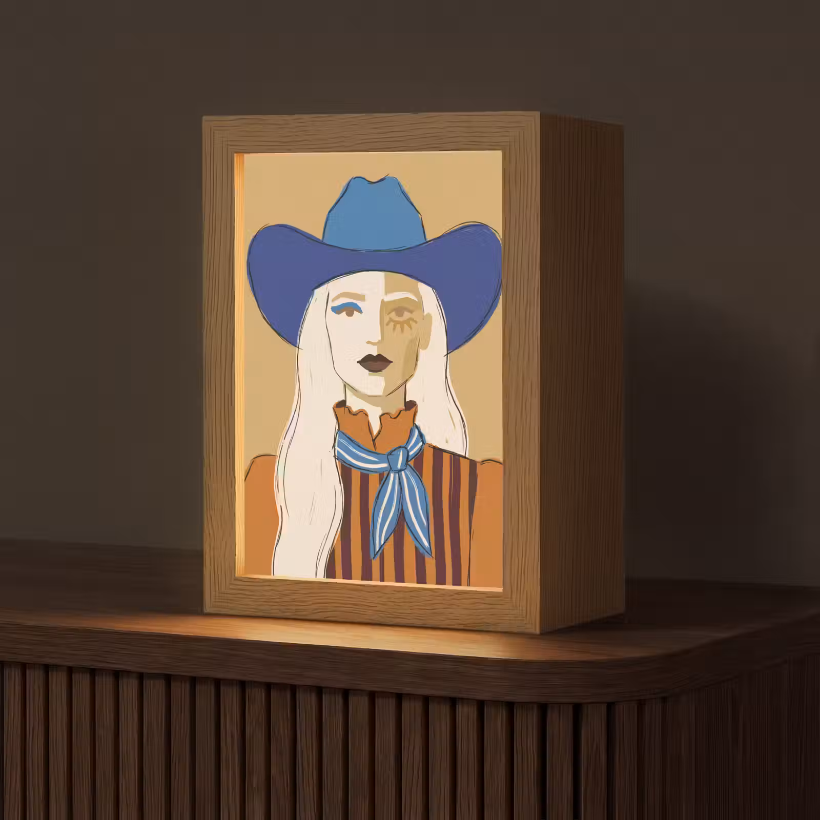 Personalisierte Lightbox - Frau – Porträt – Abstrakt – Farbenfroh – Modern - Vrouw - Portret - Abstract - Kleurrijk - Modern Light Box met kabel (Tafellamp) klein