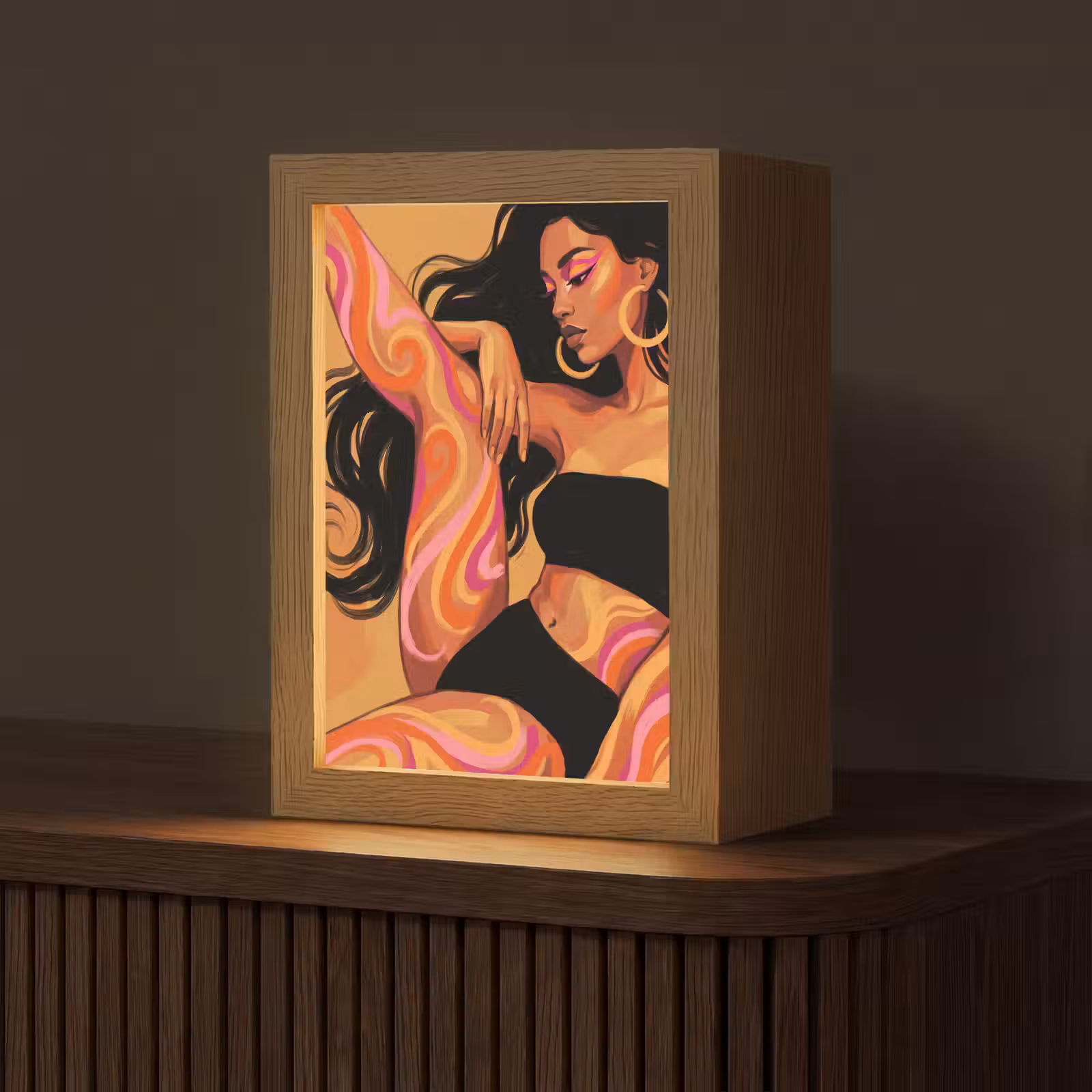 Personalisierte Lightbox - Frau – Porträt – Abstrakt – Modern – Farbenfroh - Vrouw - Portret - Abstract - Modern - Kleurrijk Light Box met kabel (Tafellamp) klein