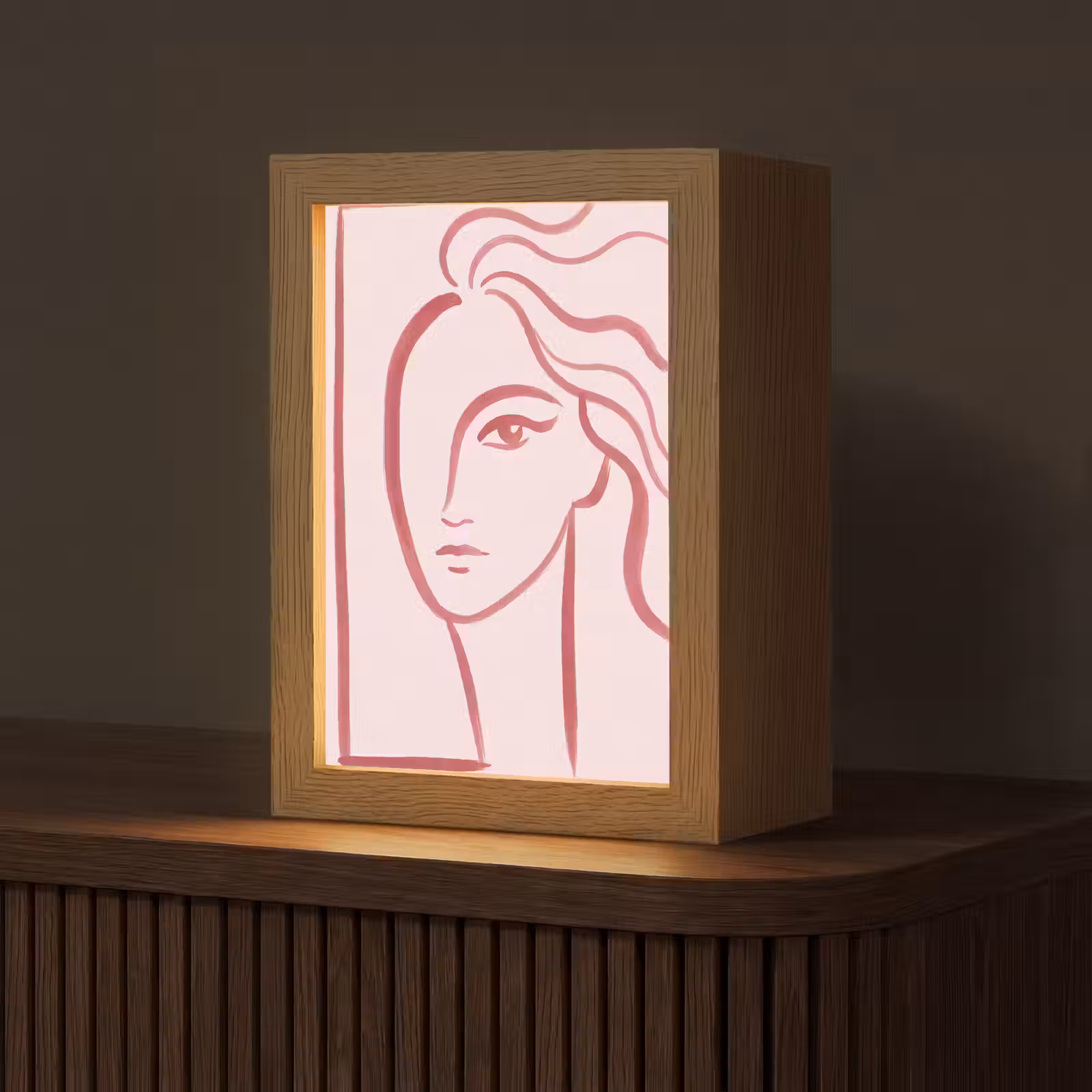 Personalisierte Lightbox - Frau – Porträt – Abstrakt – Strichzeichnung – Rot - Vrouw - Portret - Abstract - Lijnkunst - Rood Light Box met kabel (Tafellamp) klein