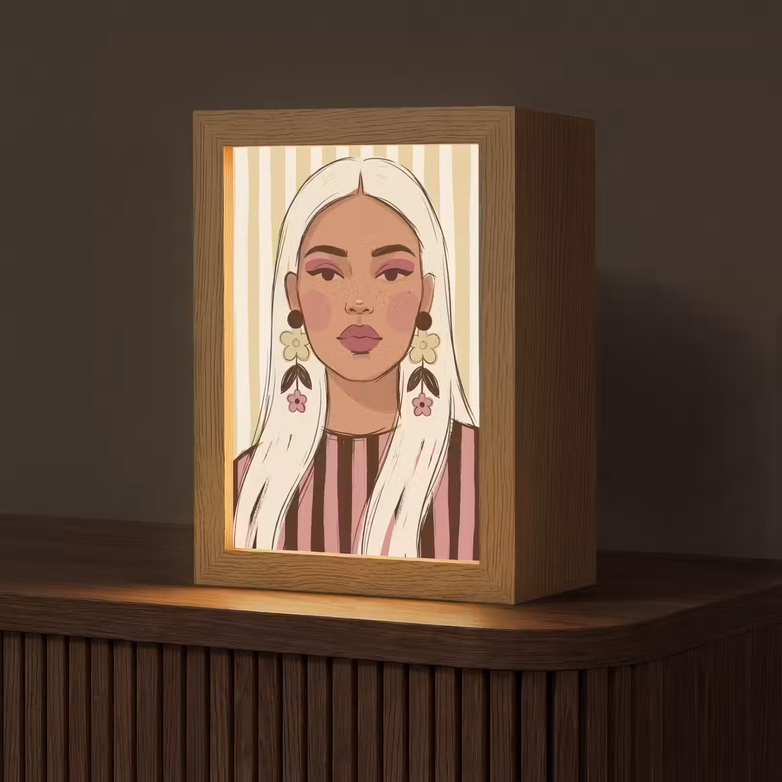 Personalisierte Lightbox - Frau – Porträt – Illustration – Modern – Rosa - Vrouw - Portret - Illustratie - Modern - Roze Light Box met kabel (Tafellamp) klein