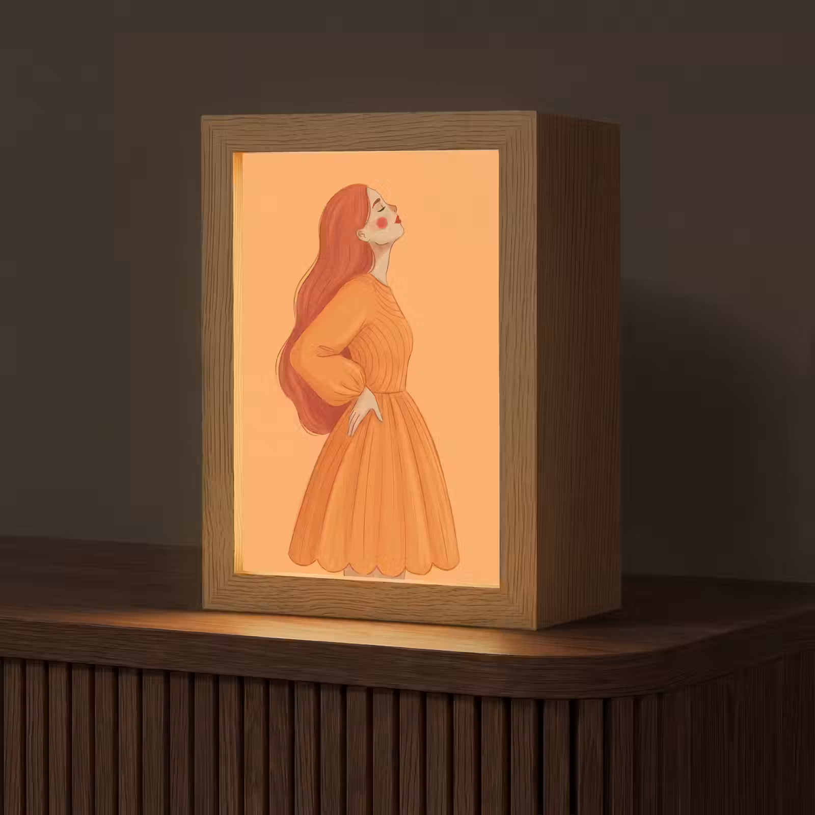 Personalisierte Lightbox - Frau – Profil – Menschen – Modern – Orange - Vrouw - Profiel - Mensen - Modern - Oranje Light Box met kabel (Tafellamp) klein