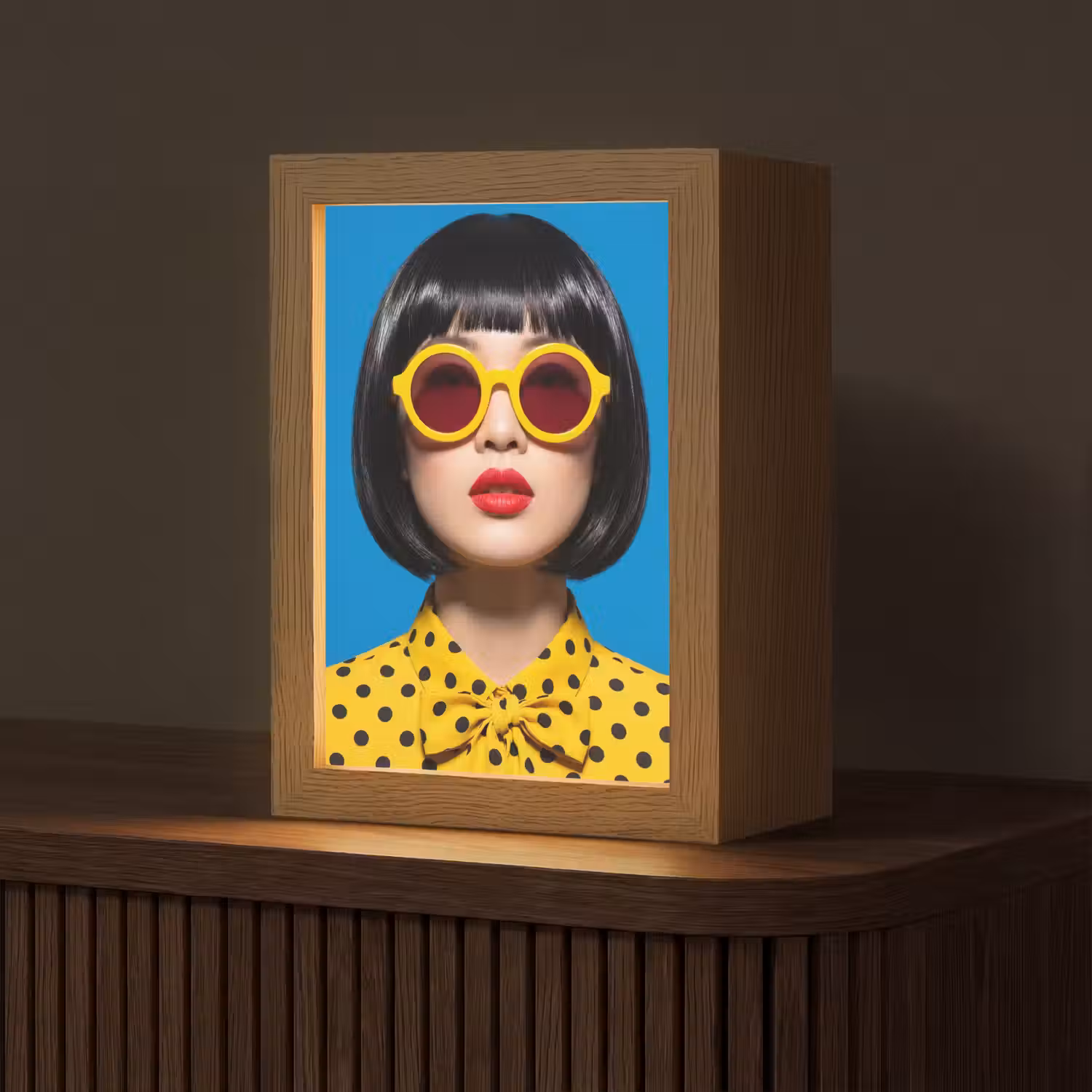 Vrouw - Zonnebril - Pop Art - Portret - Geel Light Box met kabel (Tafellamp) klein -z3d_website