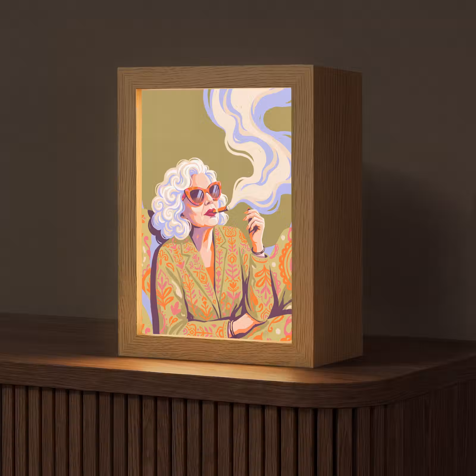 Personalisierte Lightbox - Frau – Sonnenbrille – Porträt – Modern – Farbenfroh - Vrouw - Zonnebril - Portret - Modern - Kleurrijk Light Box met kabel (Tafellamp) klein