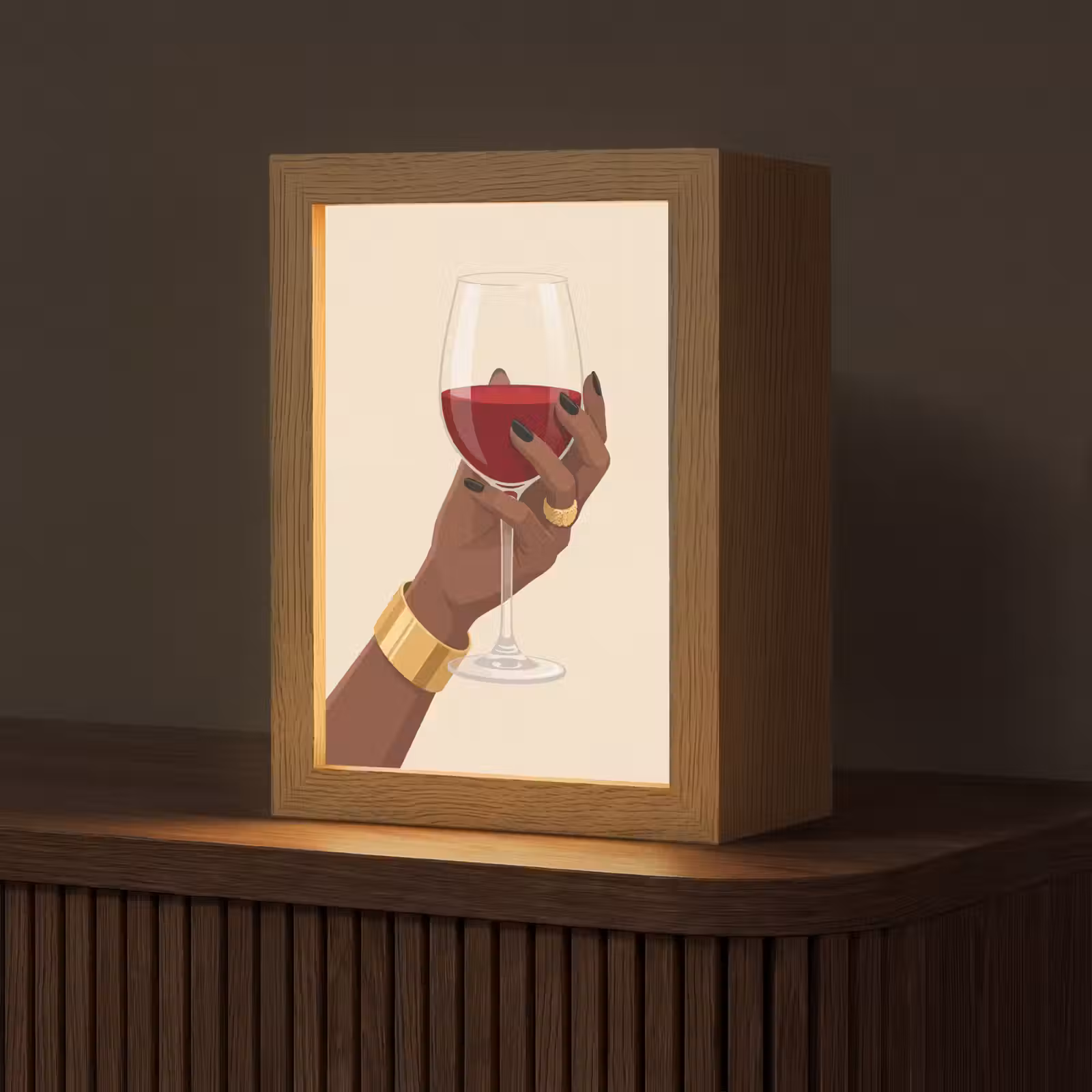 Personalisierte Lightbox - Frau – Wein – Glas – Illustration – Rot - Vrouw - Wijn - Glas - Illustratie - Rood Light Box met kabel (Tafellamp) klein
