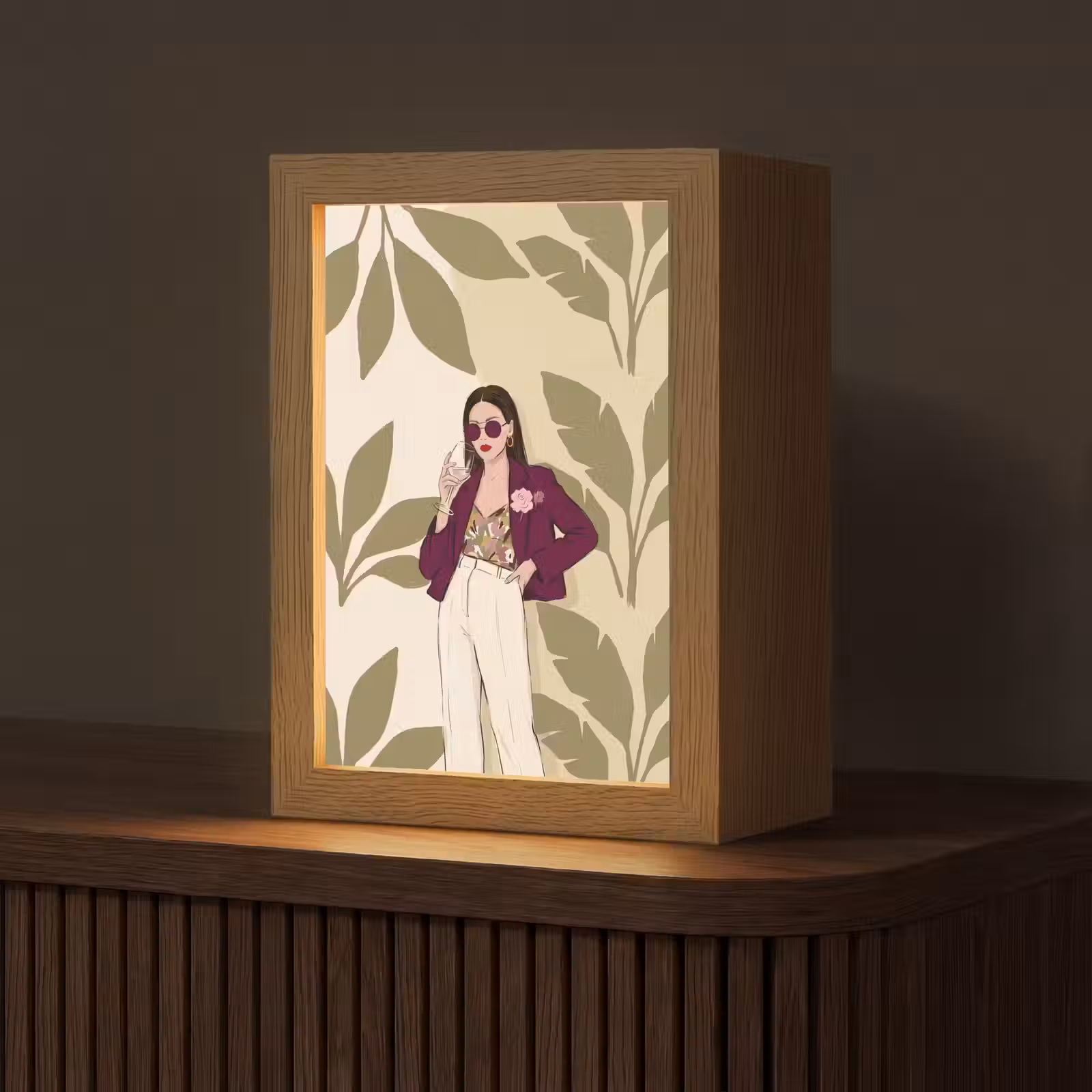 Personalisierte Lightbox - Frau – Wein – Porträt – Mode – Modern - Vrouw - Wijn - Portret - Mode - Modern Light Box met kabel (Tafellamp) klein