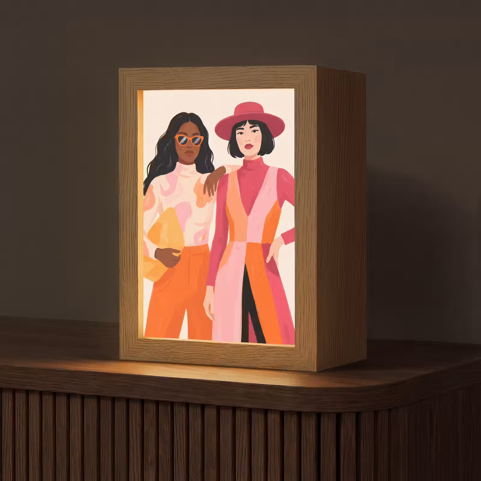 Personalisierte Lightbox - Frau – Zwei – Mode – Abstrakt – Bunt - Vrouw - Twee - Mode - Abstract - Kleurrijk Light Box met kabel (Tafellamp) klein