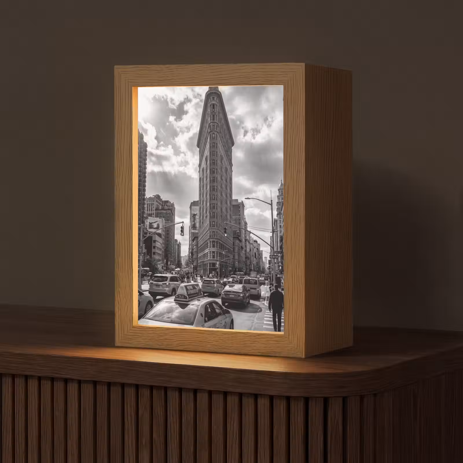 Personalisierte Lightbox - Gebäude – Hochhaus – Stadt – Architektur – Schwarz-Weiß - Gebouw - Hoogbouw - Stad - Architectuur - Zwart-wit Light Box met kabel (Tafellamp) klein