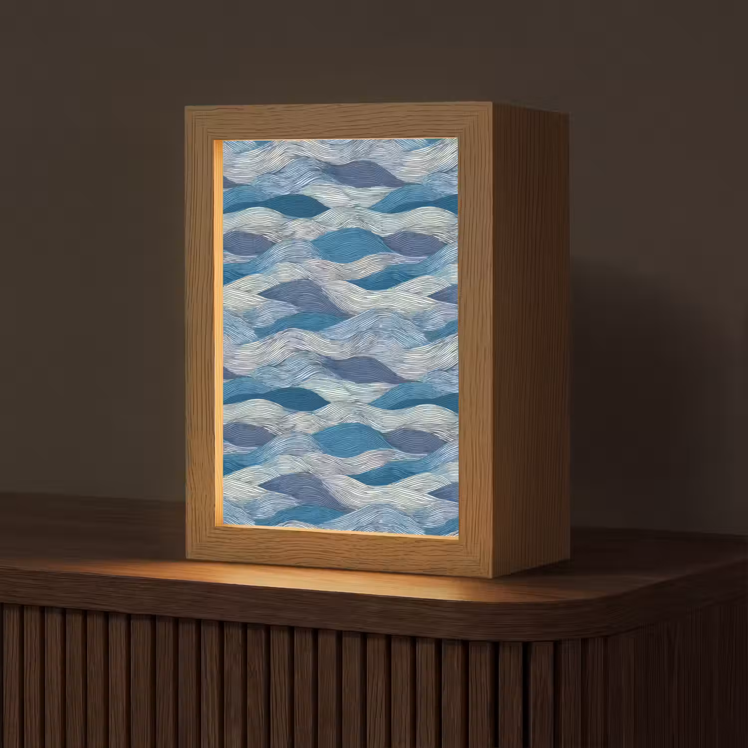 Getekend - Blauw - Wit - Golvend - Streepjes Light Box met kabel (Tafellamp) klein 925 -z3d_website
