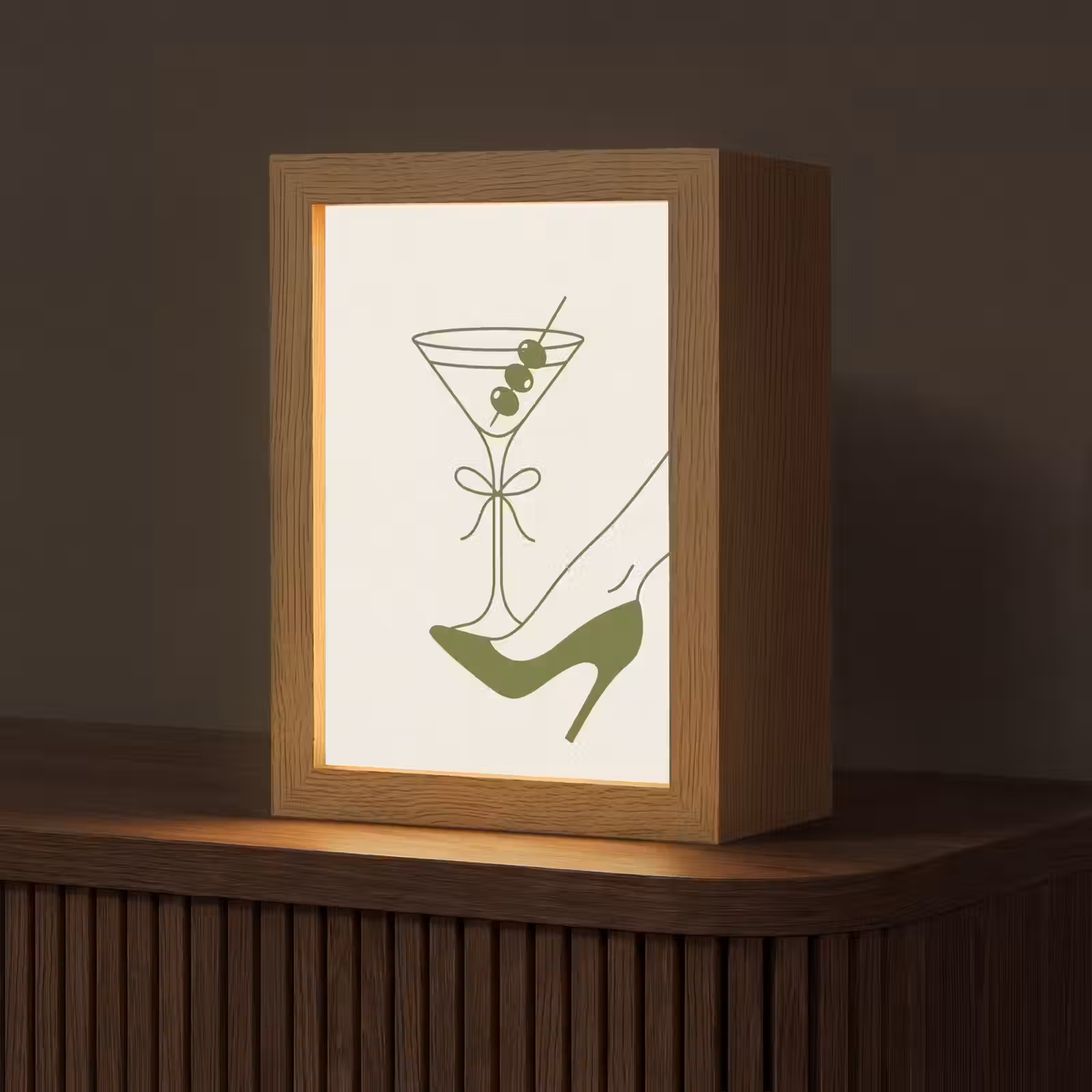 Personalisierte Lightbox - Getränk – Martini – High Heels – Mode – Grün - Drank - Martini - Hoge hak - Mode - Groen Light Box met kabel (Tafellamp) klein