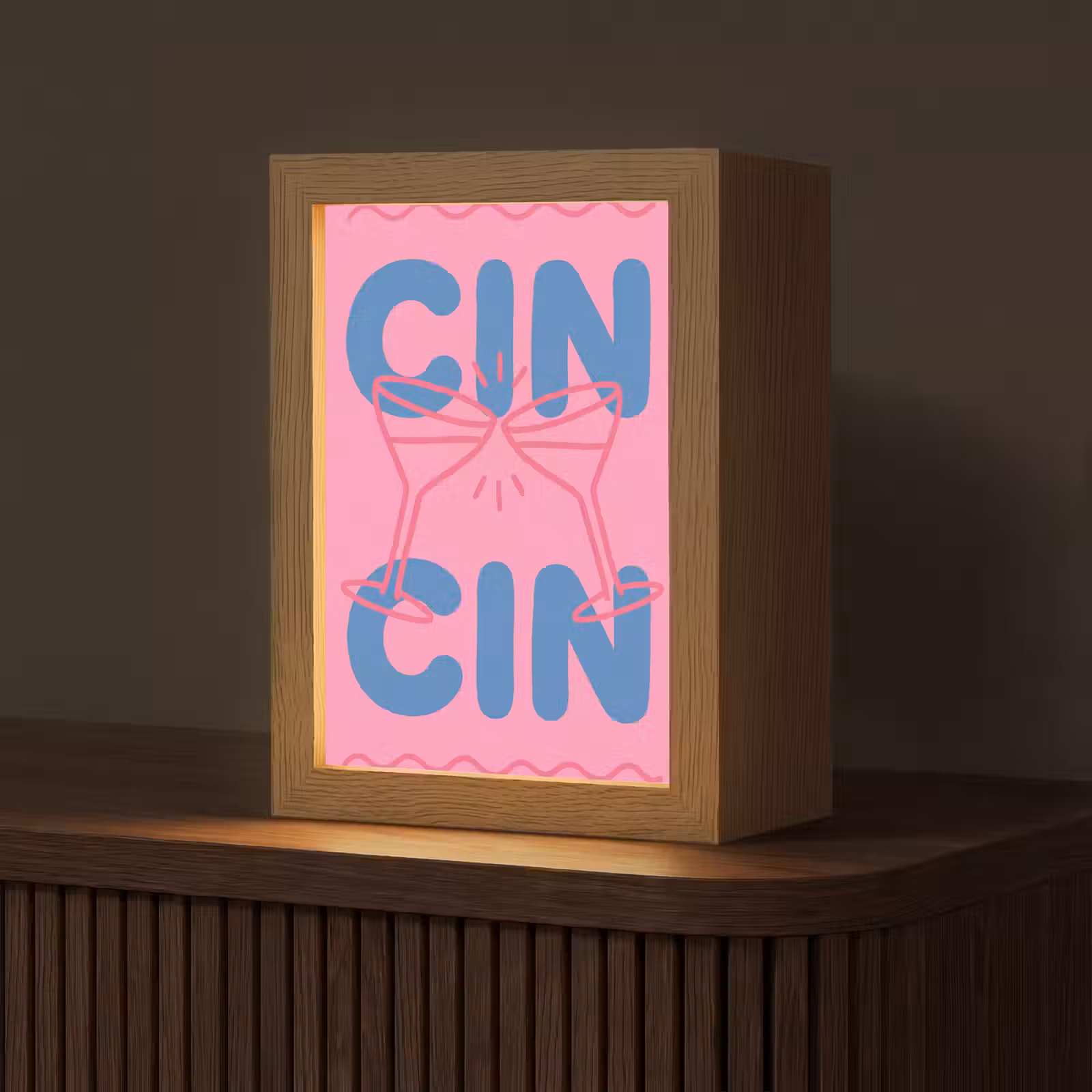 Personalisierte Lightbox - Getränke – Gläser – Prost – Modern – Rosa - Drank - Glazen - Proost - Modern - Roze Light Box met kabel (Tafellamp) klein