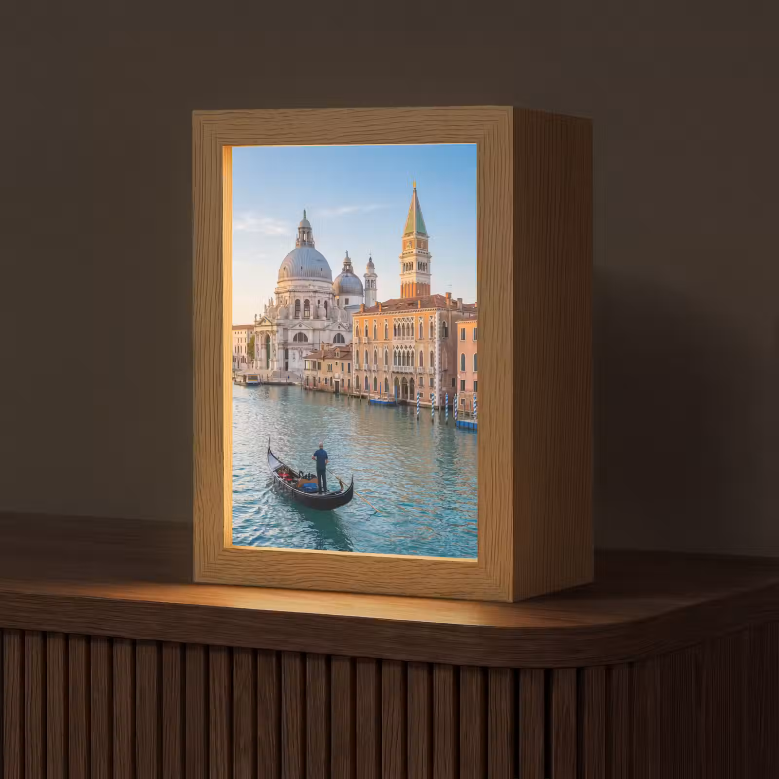Personalisierte Lightbox - Gondel – Venedig – Kanal – Stadtansicht – Abendlicht - Gondel - Venetië - Kanaal - Stadsgezicht - Avondlicht Light Box met kabel (Tafellamp) klein