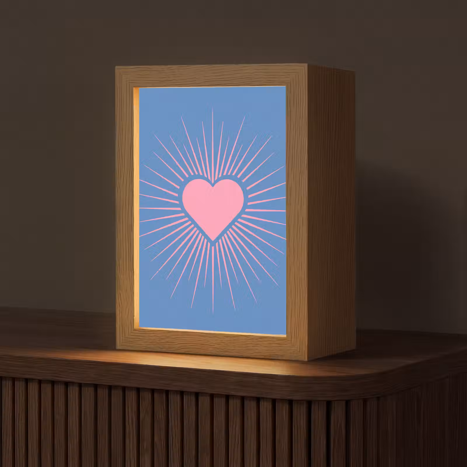 Personalisierte Lightbox - Herz – Strahlen – Liebe – Modern – Rosa - Hart - Stralen - Liefde - Modern - Roze Light Box met kabel (Tafellamp) klein