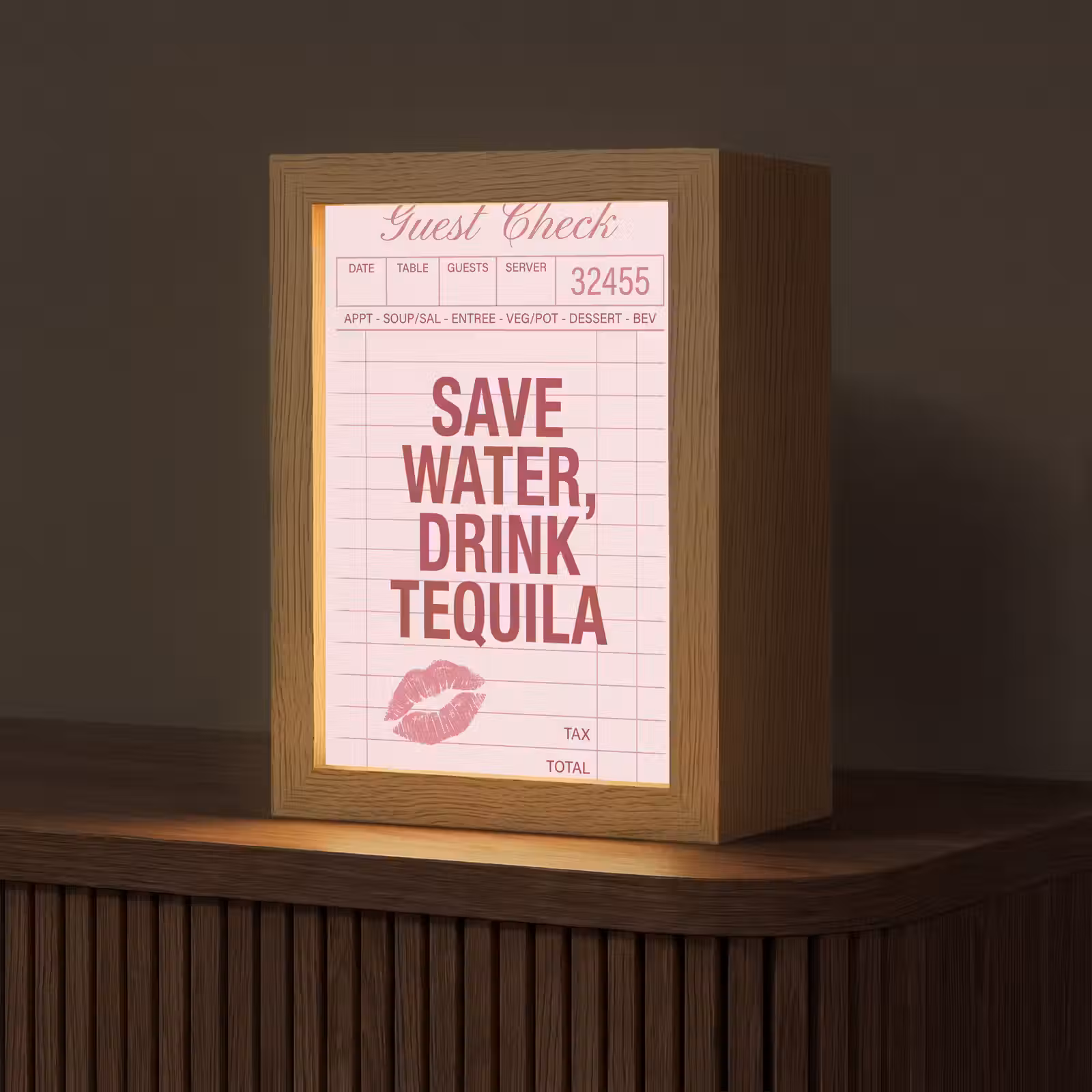 Personalisierte Lightbox - Humor – Alkohol – Text – Rosa - Humor - Drank - Tekst - Roze Light Box met kabel (Tafellamp) klein