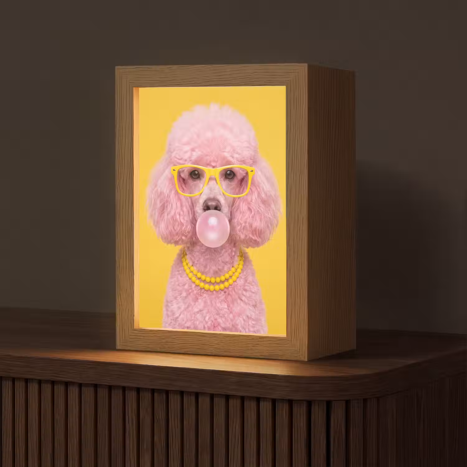 Hond - Kauwgum - Dieren - Modern - Roze Light Box met kabel (Tafellamp) klein -z3d_website