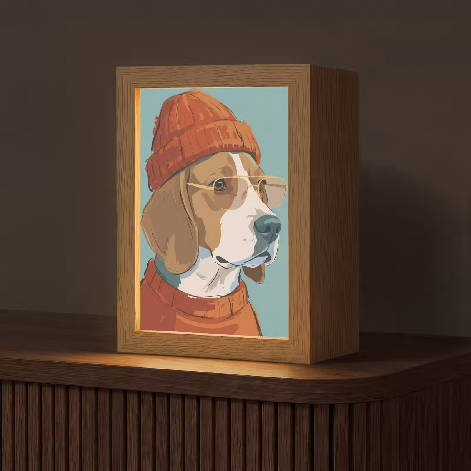Personalisierte Lightbox - Hund – Mütze – Sonnenbrille – Tiere – Modern - Hond - Beanie - Zonnebril - Dieren - Modern Light Box met kabel (Tafellamp) klein
