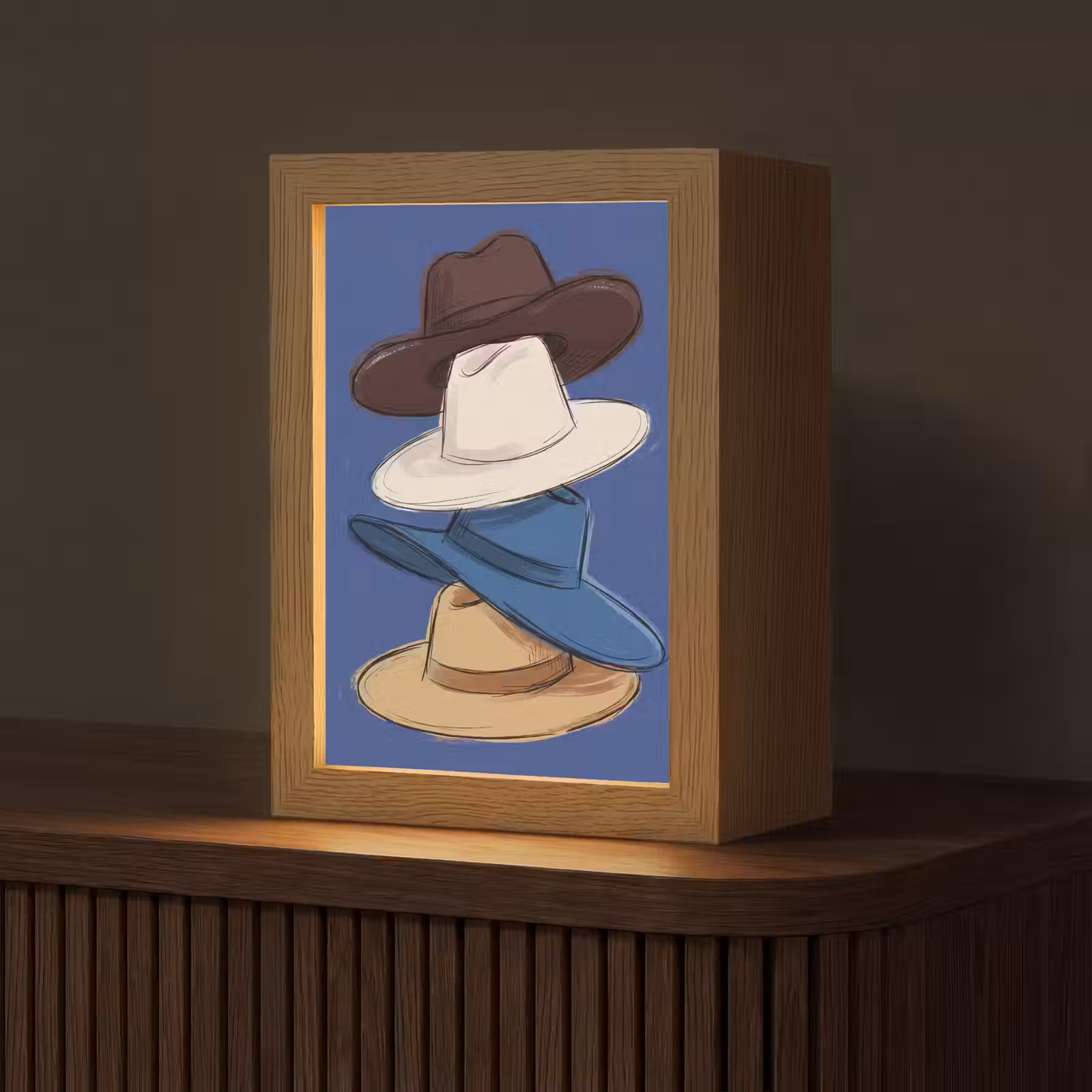 Personalisierte Lightbox - Hüte – gestapelt – Mode – farbenfroh – Illustration - Hoeden - Gestapeld - Mode - Kleurrijk - Illustratie Light Box met kabel (Tafellamp) klein