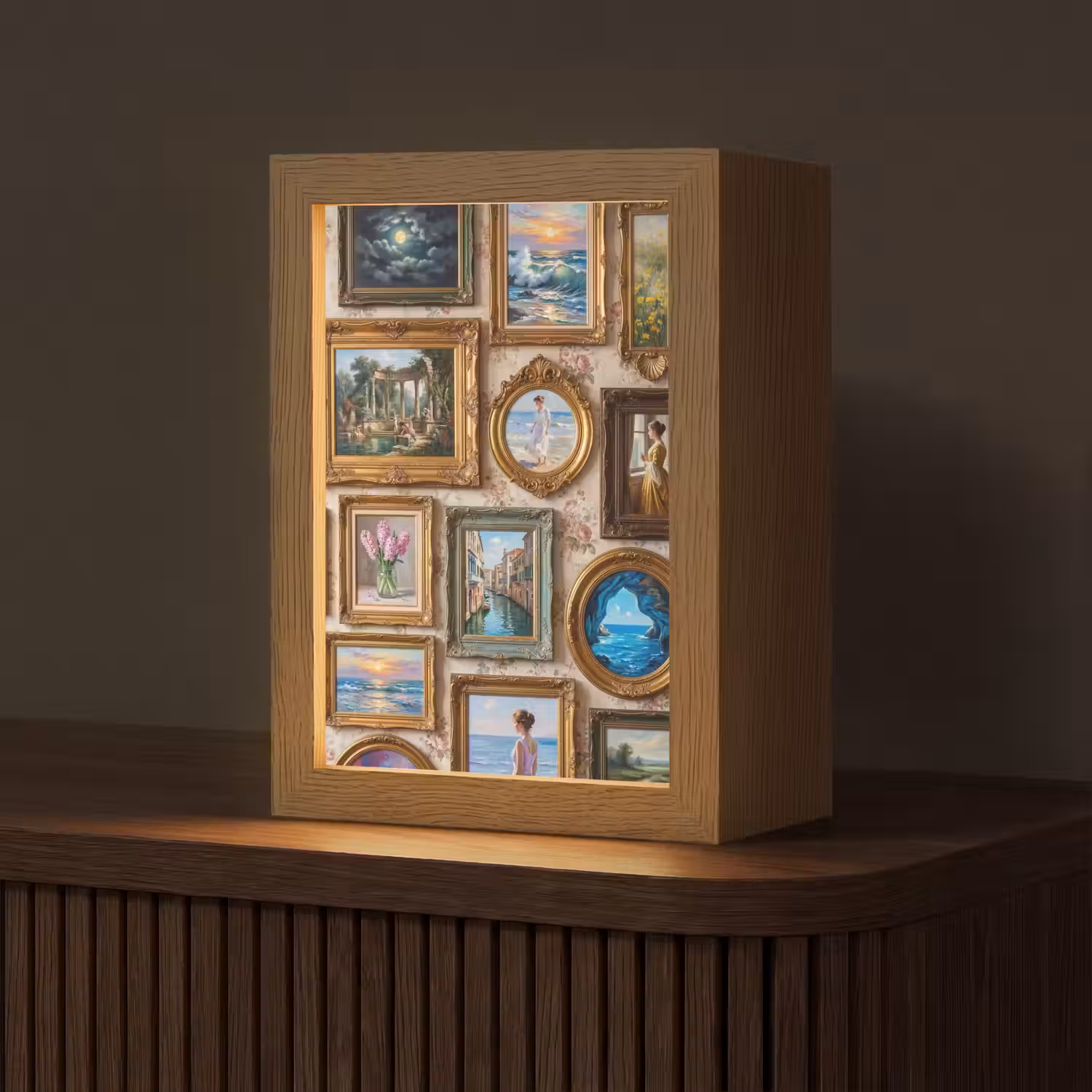 Interieur - Kunst - Collectie - Klassiek - Goud Light Box met kabel (Tafellamp) klein -z3d_website