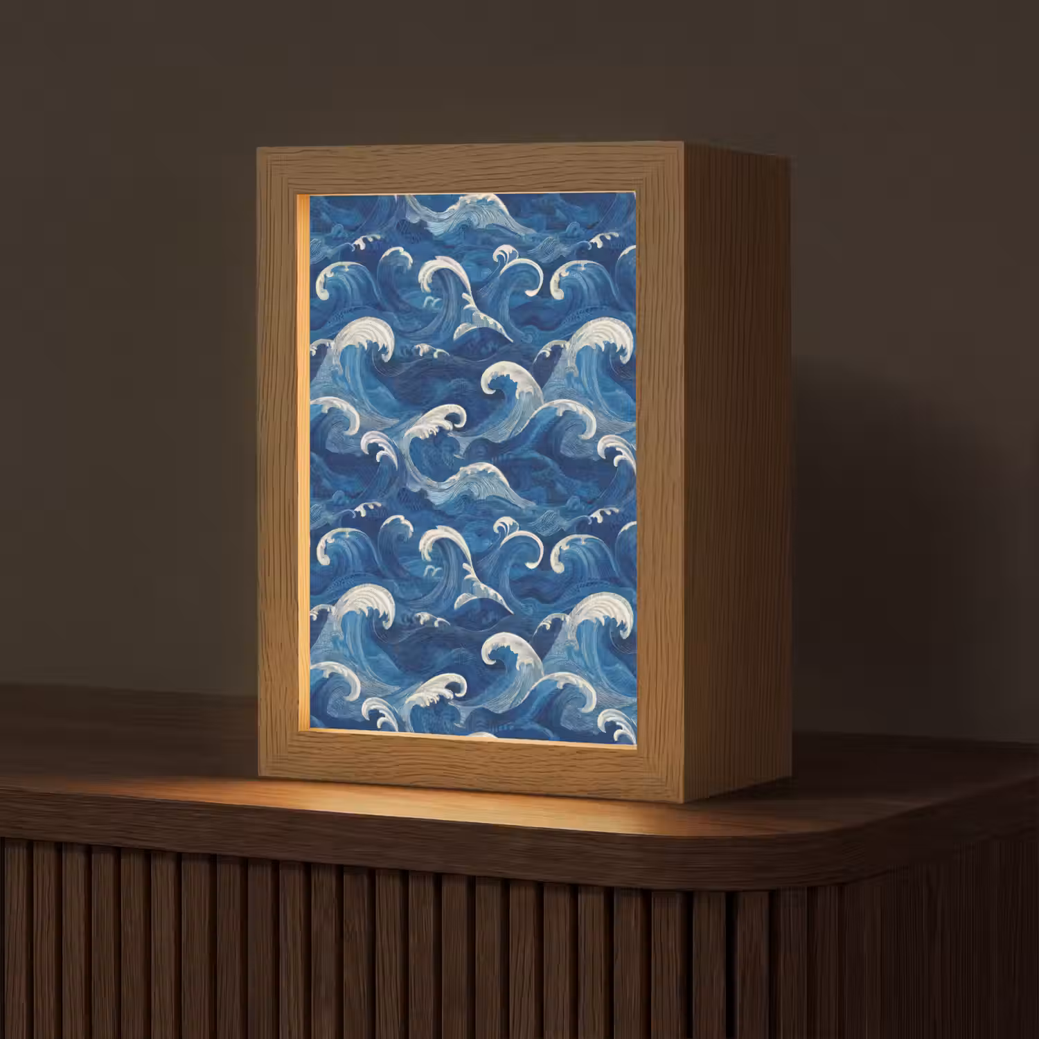 Japans - Oceaan - Golven - Blauw Light Box met kabel (Tafellamp) klein 925 -z3d_website