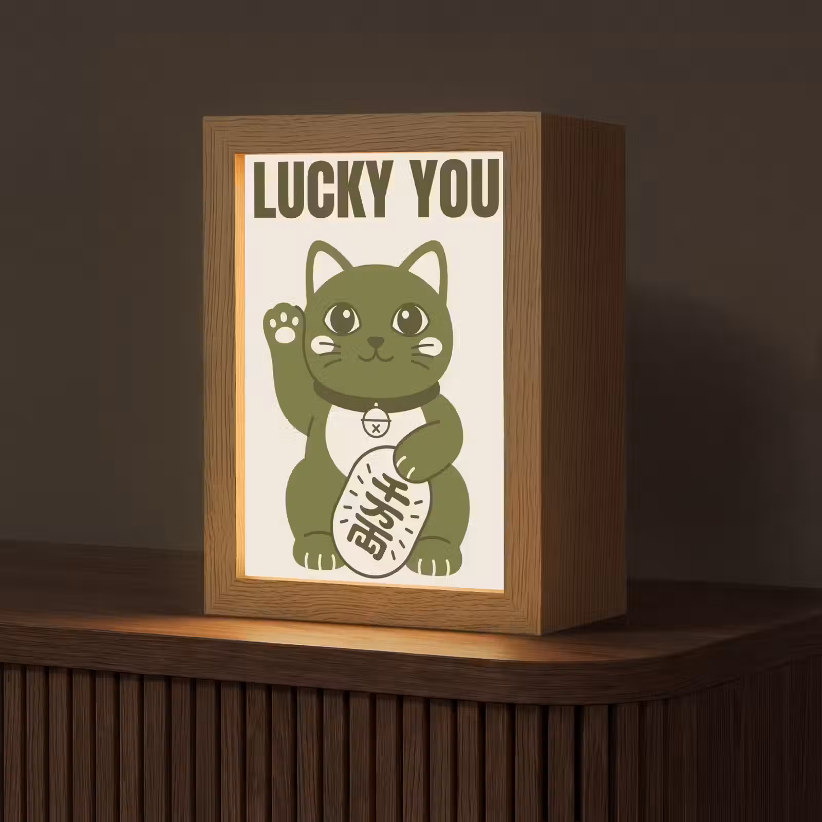 Personalisierte Lightbox - Katze – Glück – Tiere – Modern – Grün - Kat - Geluk - Dieren - Modern - Groen Light Box met kabel (Tafellamp) klein