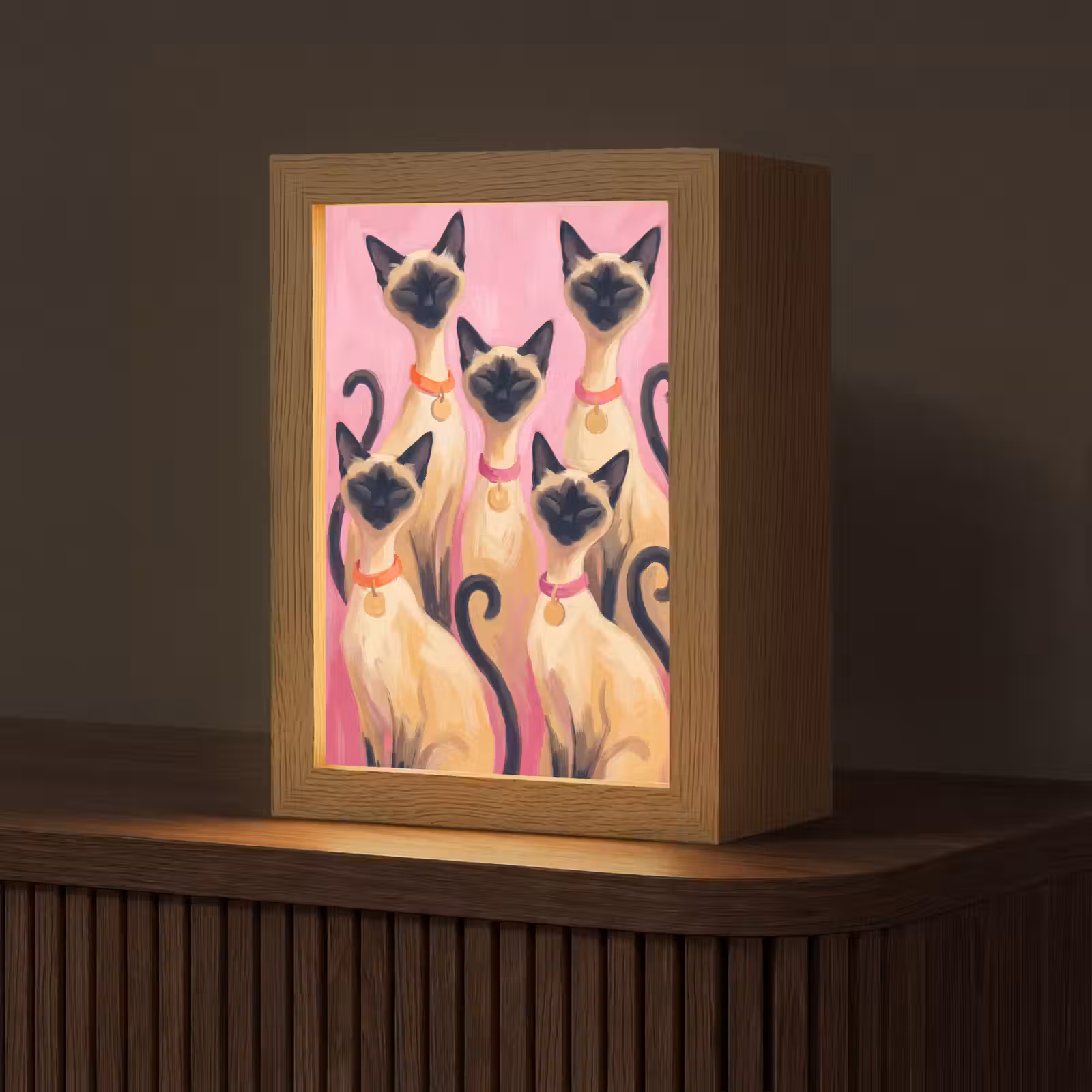 Personalisierte Lightbox - Katze – Gruppe – Tiere – Modern – Rosa - Kat - Groep - Dieren - Modern - Roze Light Box met kabel (Tafellamp) klein