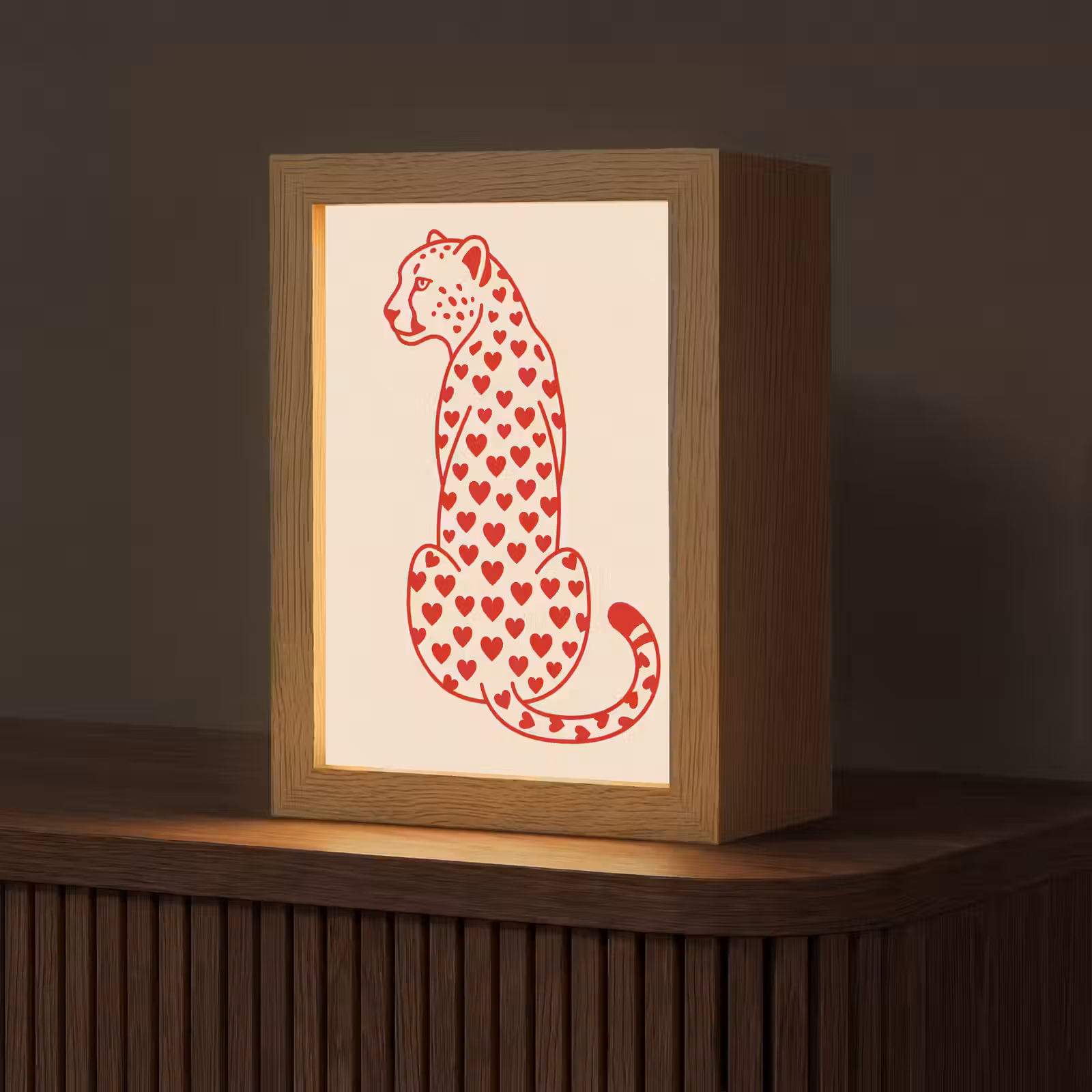Personalisierte Lightbox - Katze – Herzen – Tiere – Modern – Rot - Kat - Harten - Dieren - Modern - Rood Light Box met kabel (Tafellamp) klein