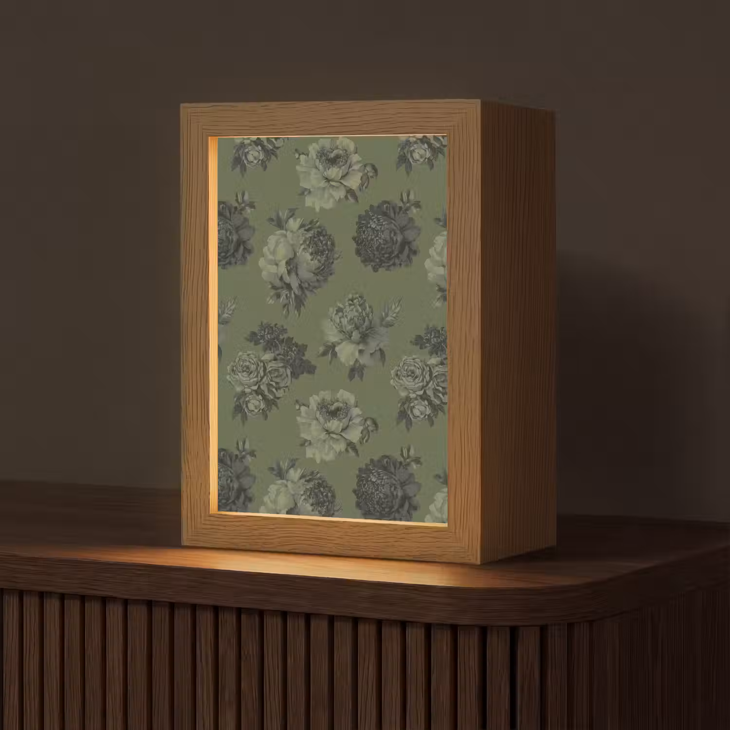 Klassiek - botanisch - olijfgroen - bloemen Light Box met kabel (Tafellamp) klein 925 -z3d_website
