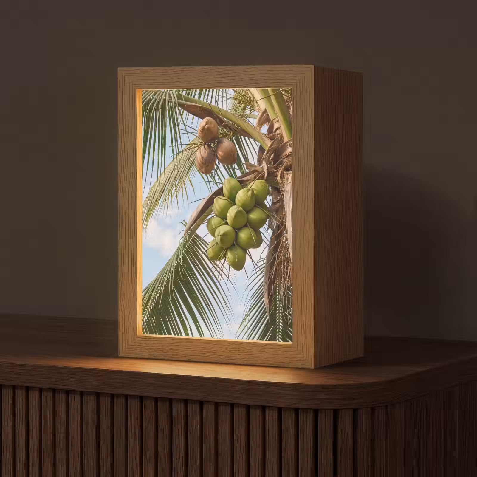 Personalisierte Lightbox - Kokosnuss – Baum – Tropisch – Natur – Grün - Kokosnoot - Boom - Tropisch - Natuur - Groen Light Box met kabel (Tafellamp) klein
