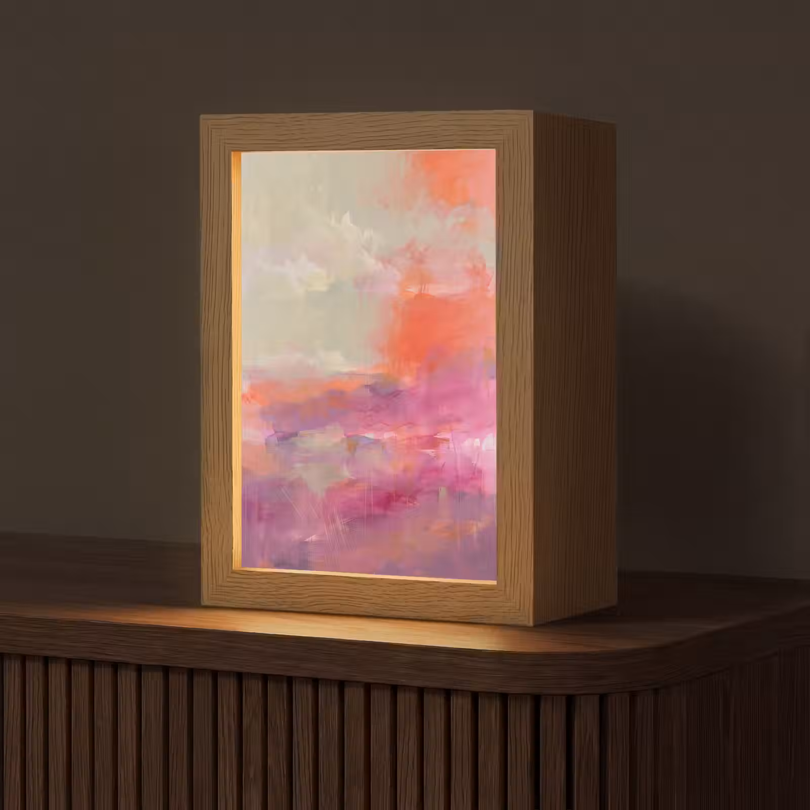 Personalisierte Lightbox - Kunst – Fließend – Übergänge – Orange - Kunst - Vloeiend - Overgangen - Oranje Light Box met kabel (Tafellamp) klein