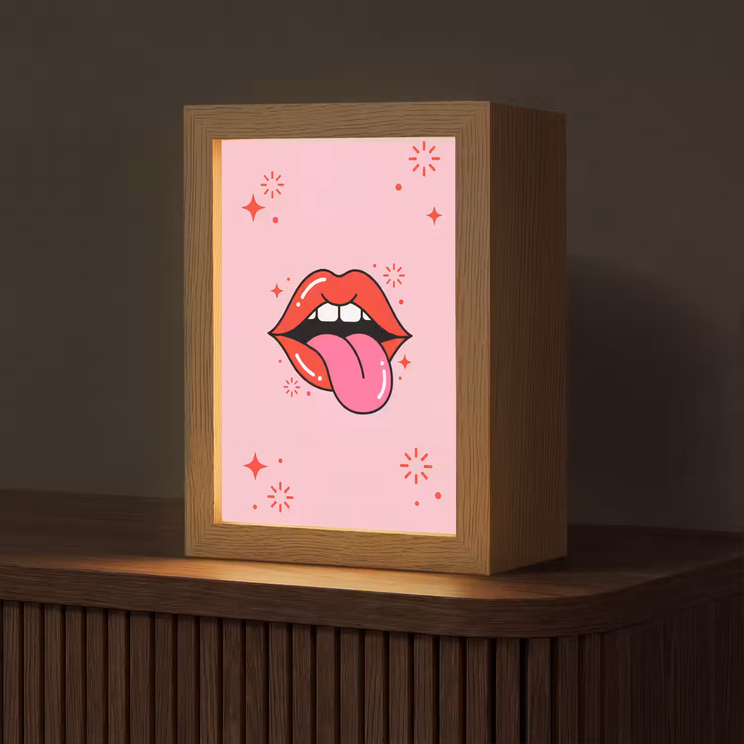 Lippen - Tong - Pop-art - Kleurrijk - Roze Light Box met kabel (Tafellamp) klein -z3d_website