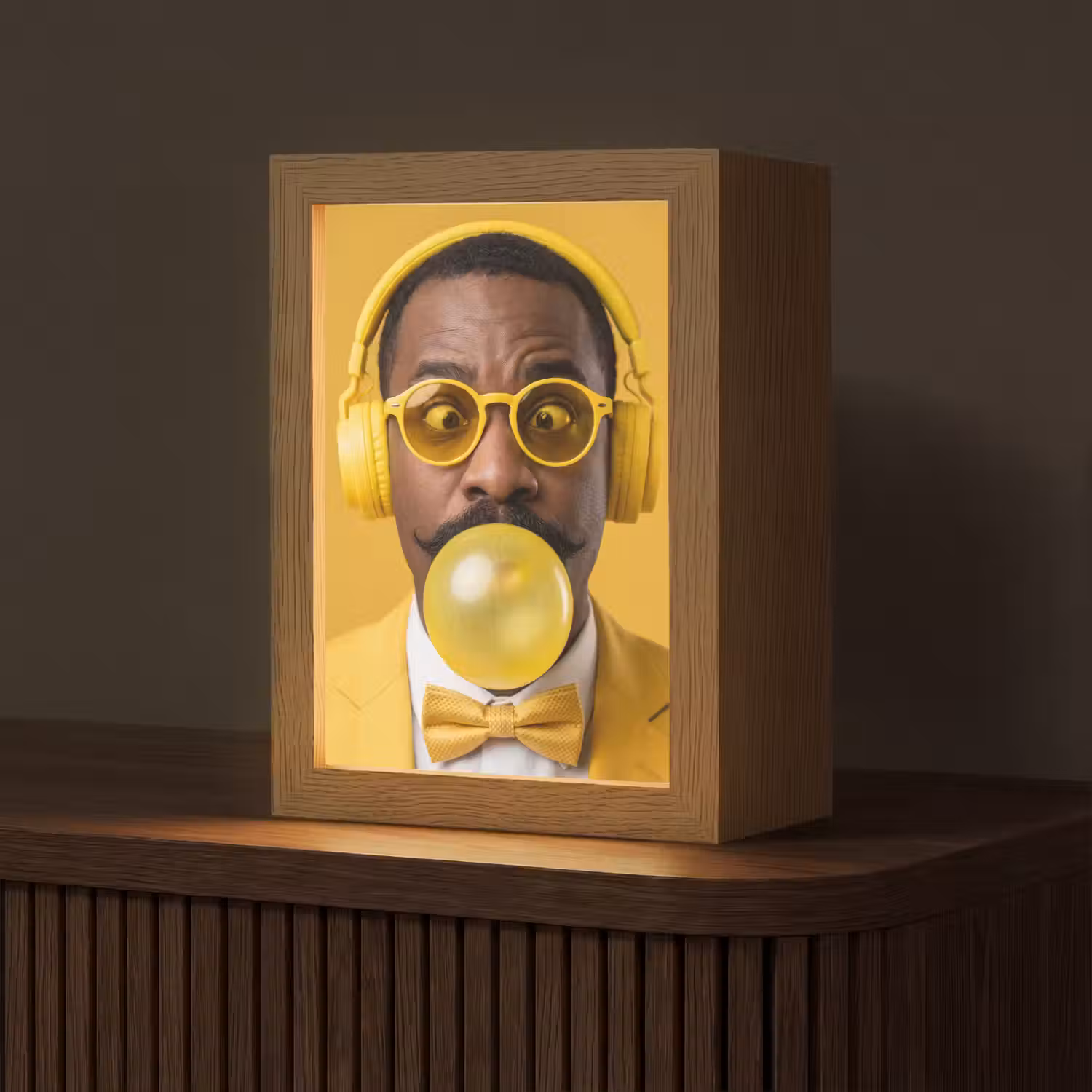 Man - Bubblegum - Portret - Geel - Modern Light Box met kabel (Tafellamp) klein -z3d_website
