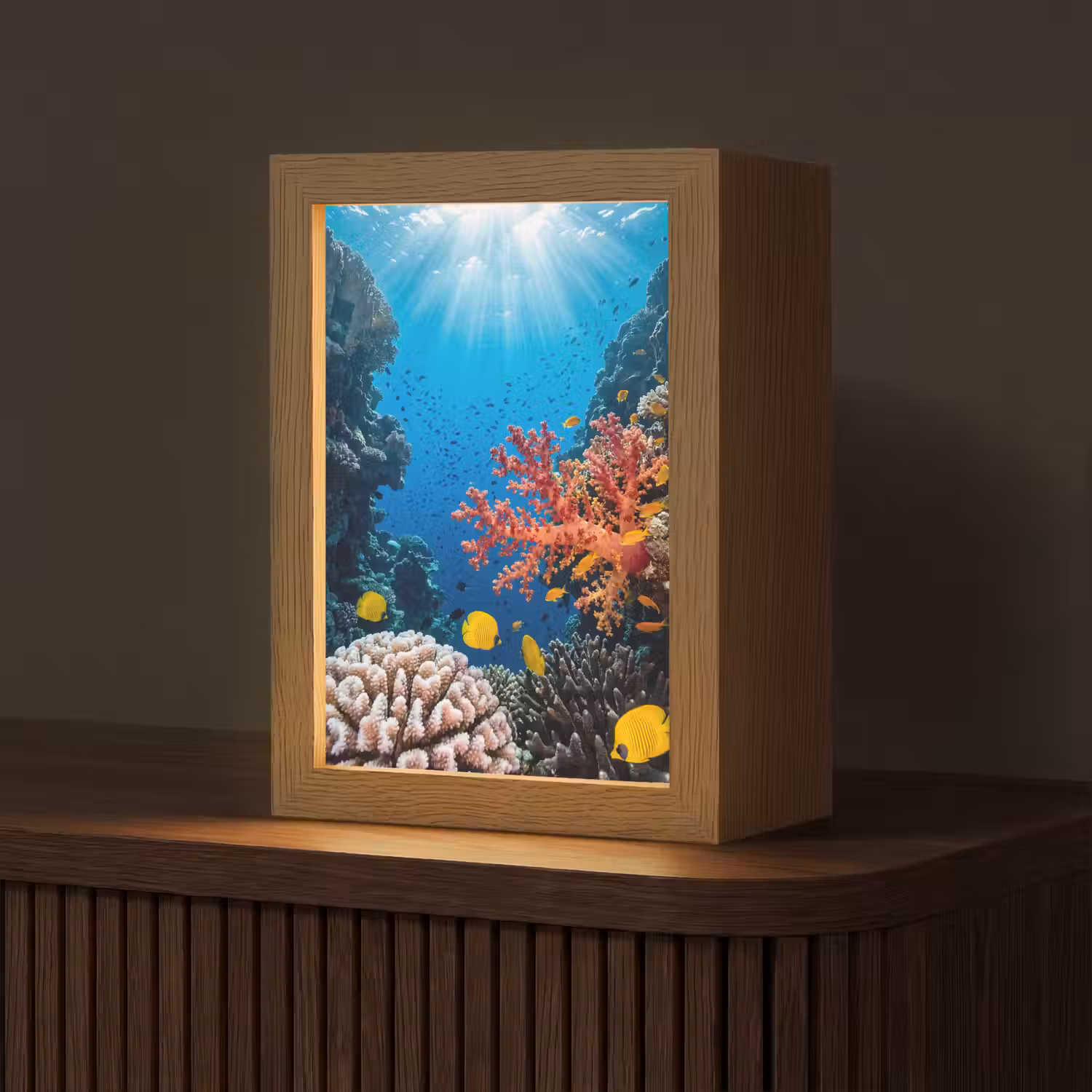 Zee - Koraalrif - Natuur - Levendig - Blauw Light Box met kabel (Tafellamp) klein -z3d_website