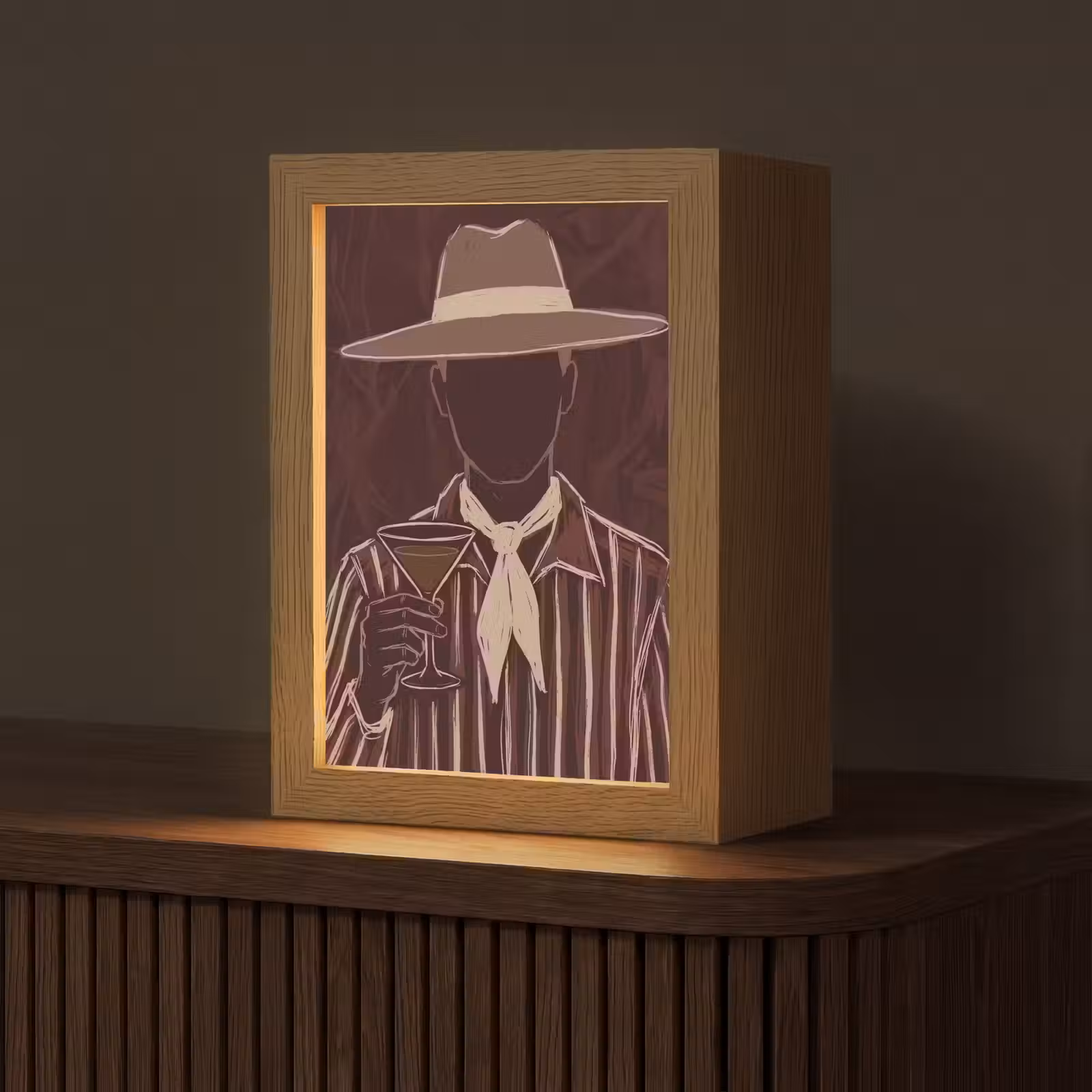 Personalisierte Lightbox - Mensch – Hut – Cocktail – Abstrakt – Braun - Mens - Hoed - Cocktail - Abstract - Bruin Light Box met kabel (Tafellamp) klein
