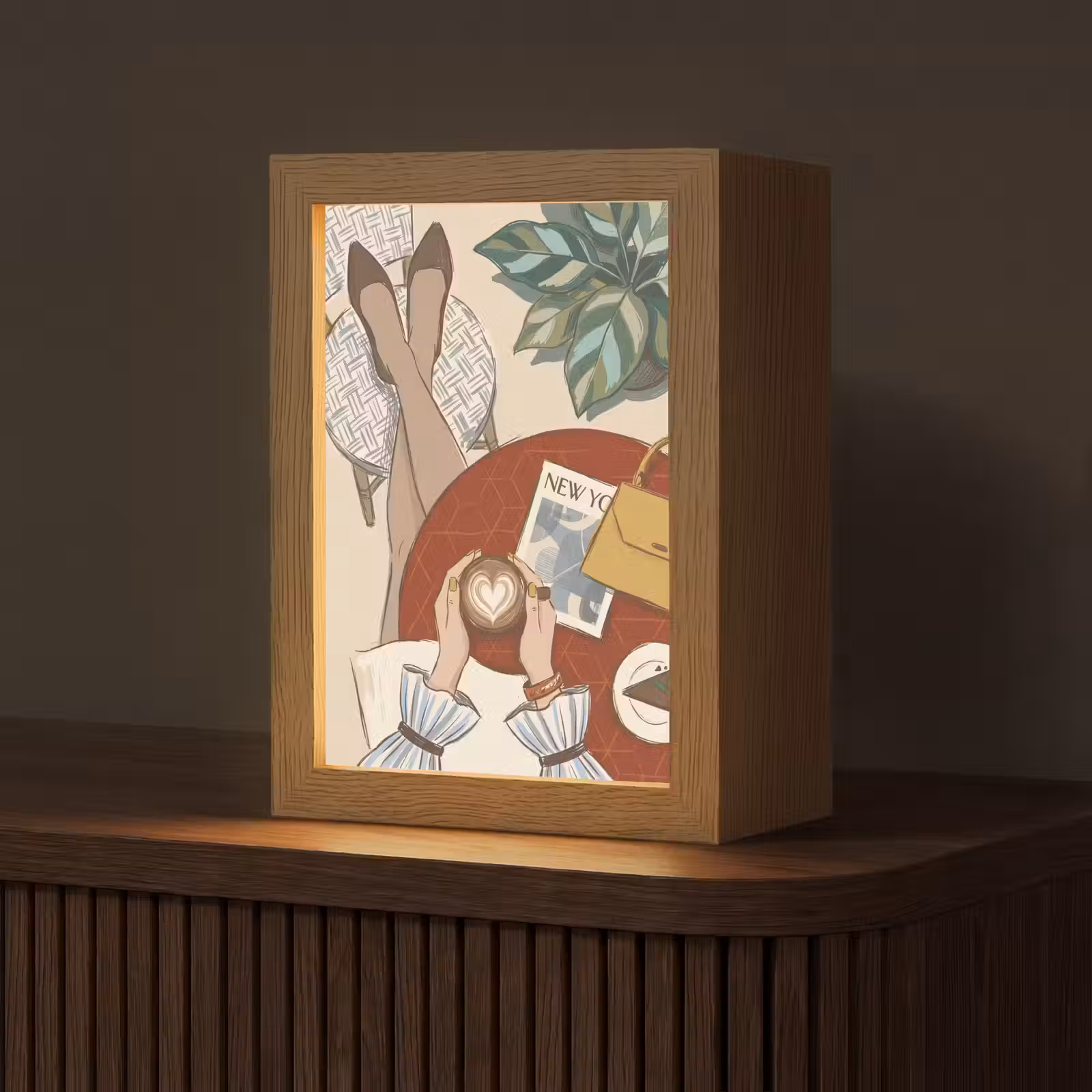 Personalisierte Lightbox - Menschen – Café – Kaffee – Stadtleben – Modern - Mensen - Cafe - Koffie - Stadsleven - Modern Light Box met kabel (Tafellamp) klein