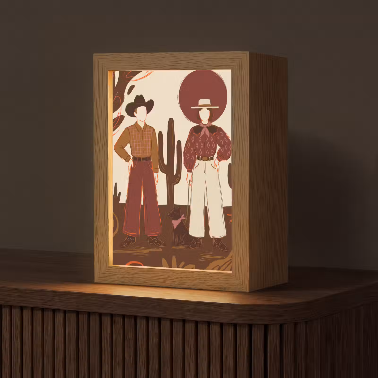 Personalisierte Lightbox - Menschen – Cowboykleidung – Westernstil – Illustration – Braun - Mensen - Cowboykleding - Westerse stijl - Illustratie - Bruin Light Box met kabel (Tafellamp) klein