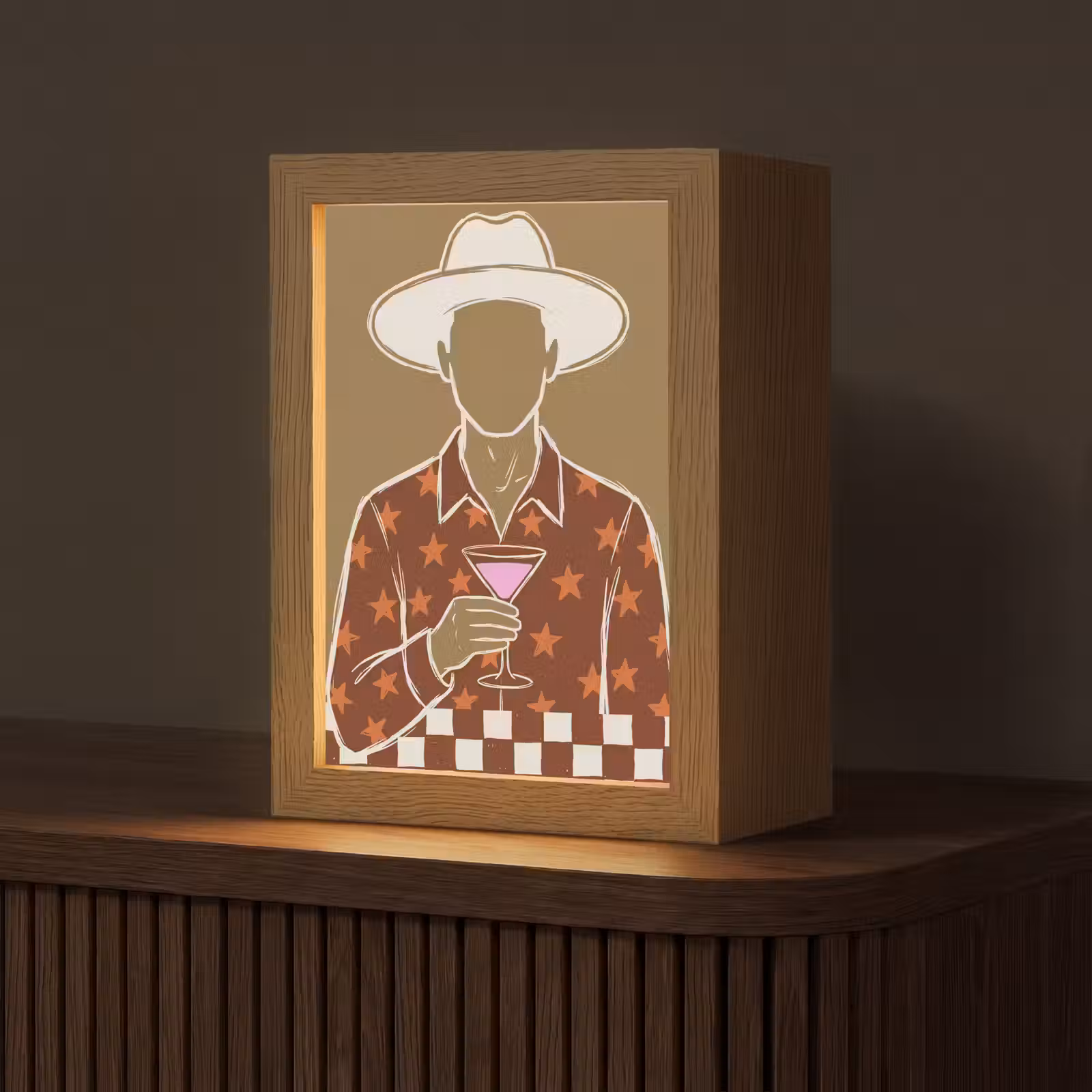 Personalisierte Lightbox - Menschen – Hut – Cocktail – Abstrakt – Modern - Mensen - Hoed - Cocktail - Abstract - Modern Light Box met kabel (Tafellamp) klein