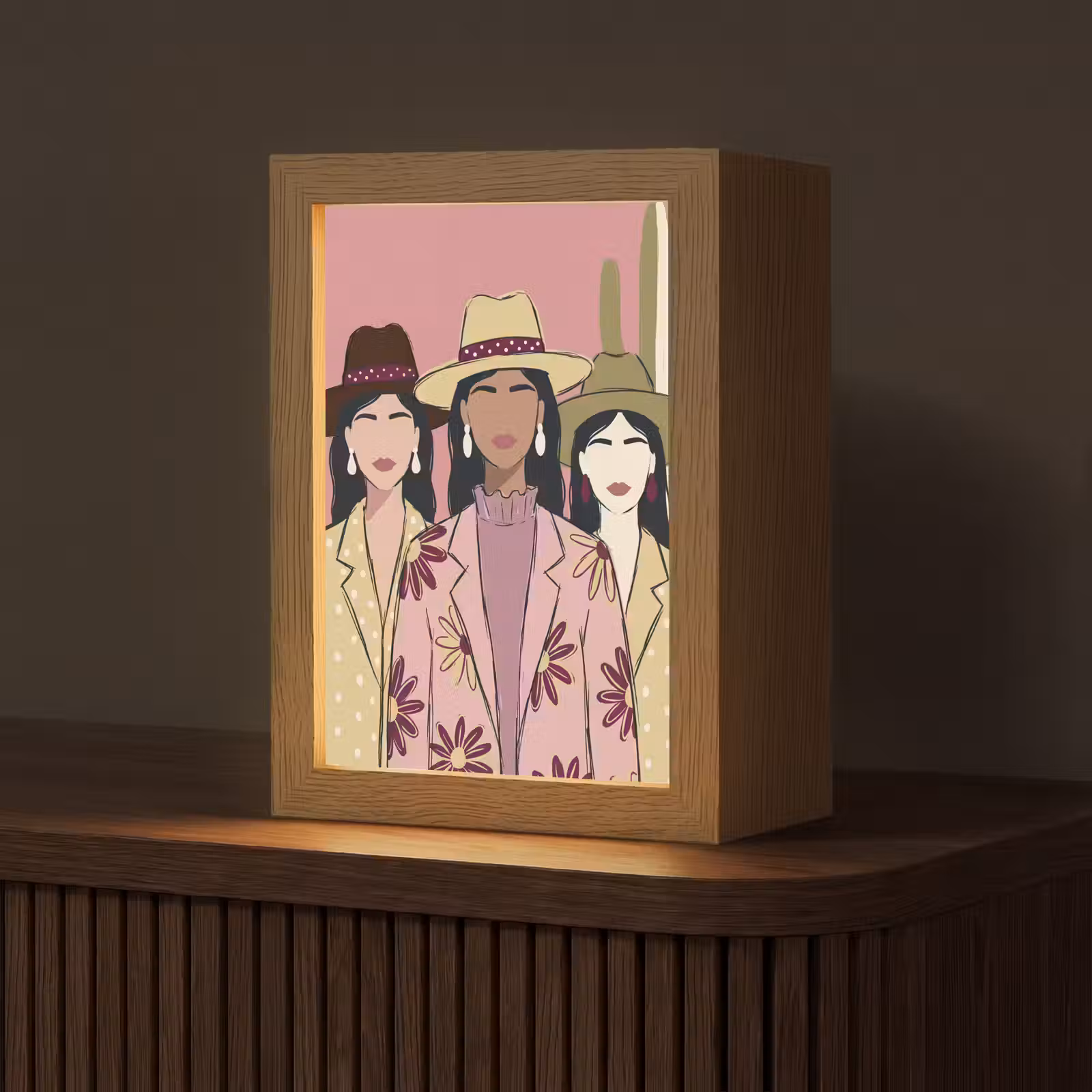 Personalisierte Lightbox - Menschen – Hüte – Abstrakt – Rosa – Porträt - Mensen - Hoeden - Abstract - Roze - Portret Light Box met kabel (Tafellamp) klein