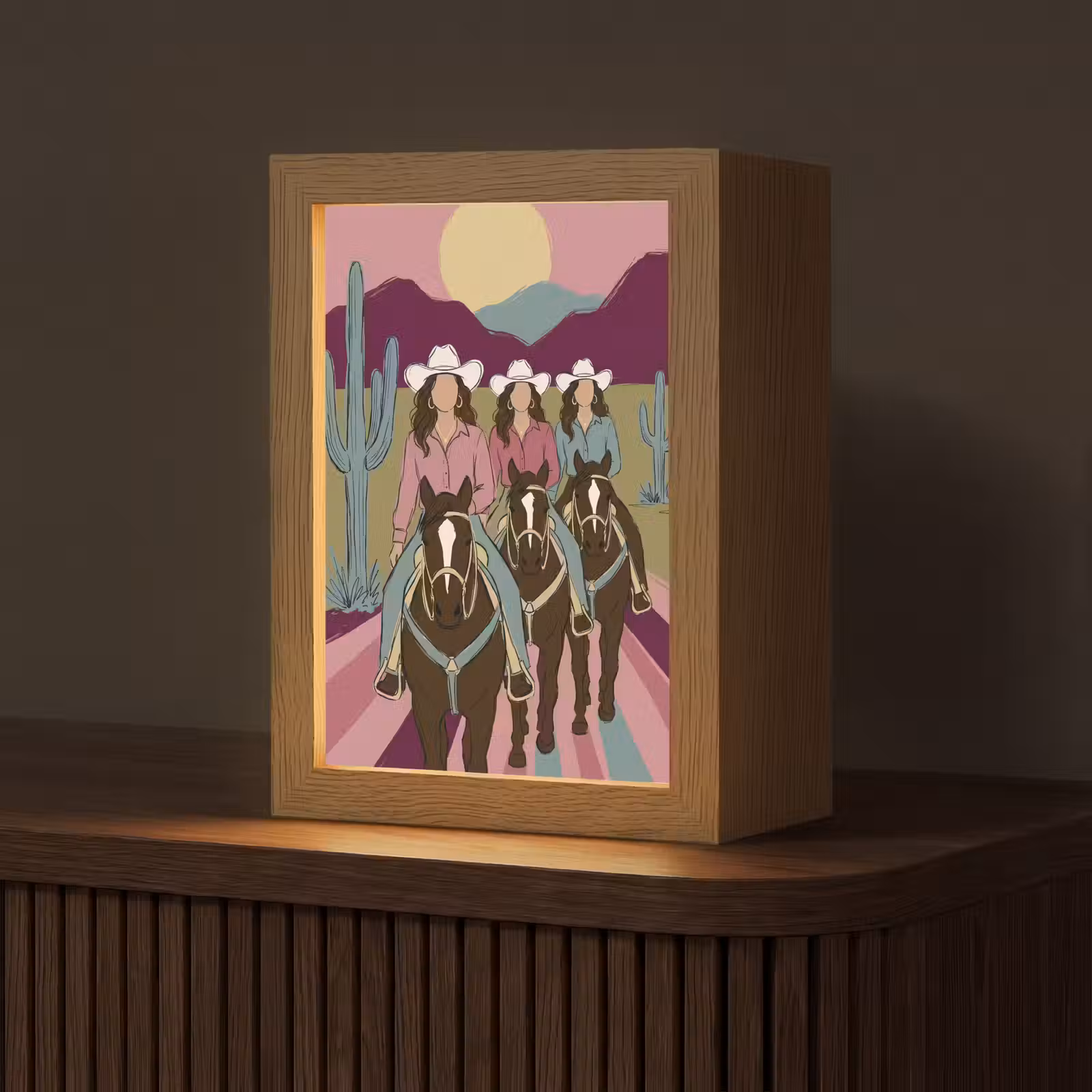 Personalisierte Lightbox - Menschen – Pferd – Wüste – Abstrakt – Rosa - Mensen - Paard - Woestijn - Abstract - Roze Light Box met kabel (Tafellamp) klein