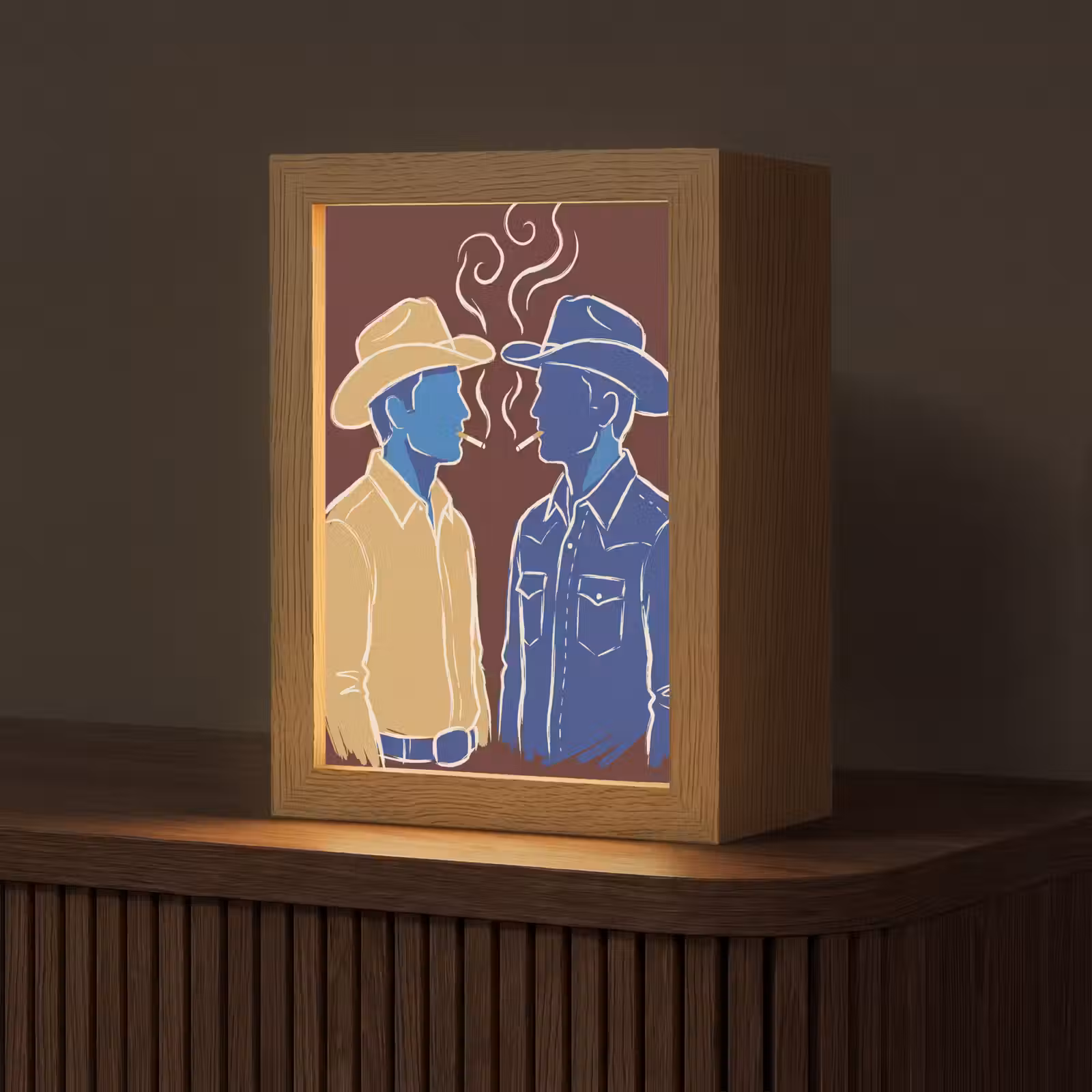Personalisierte Lightbox - Menschen – Profil – Zigarette – Abstrakt – Kunst - Mensen - Profiel - Sigaret - Abstract - Kunst Light Box met kabel (Tafellamp) klein