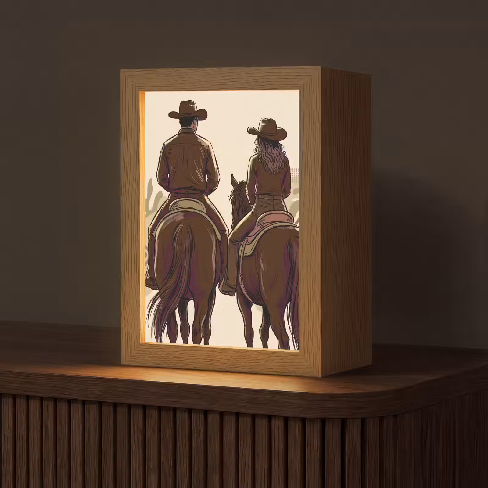 Personalisierte Lightbox - Menschen – Reiter – Western – Illustration – Braun - Mensen - Ruiters - Western - Illustratie - Bruin Light Box met kabel (Tafellamp) klein