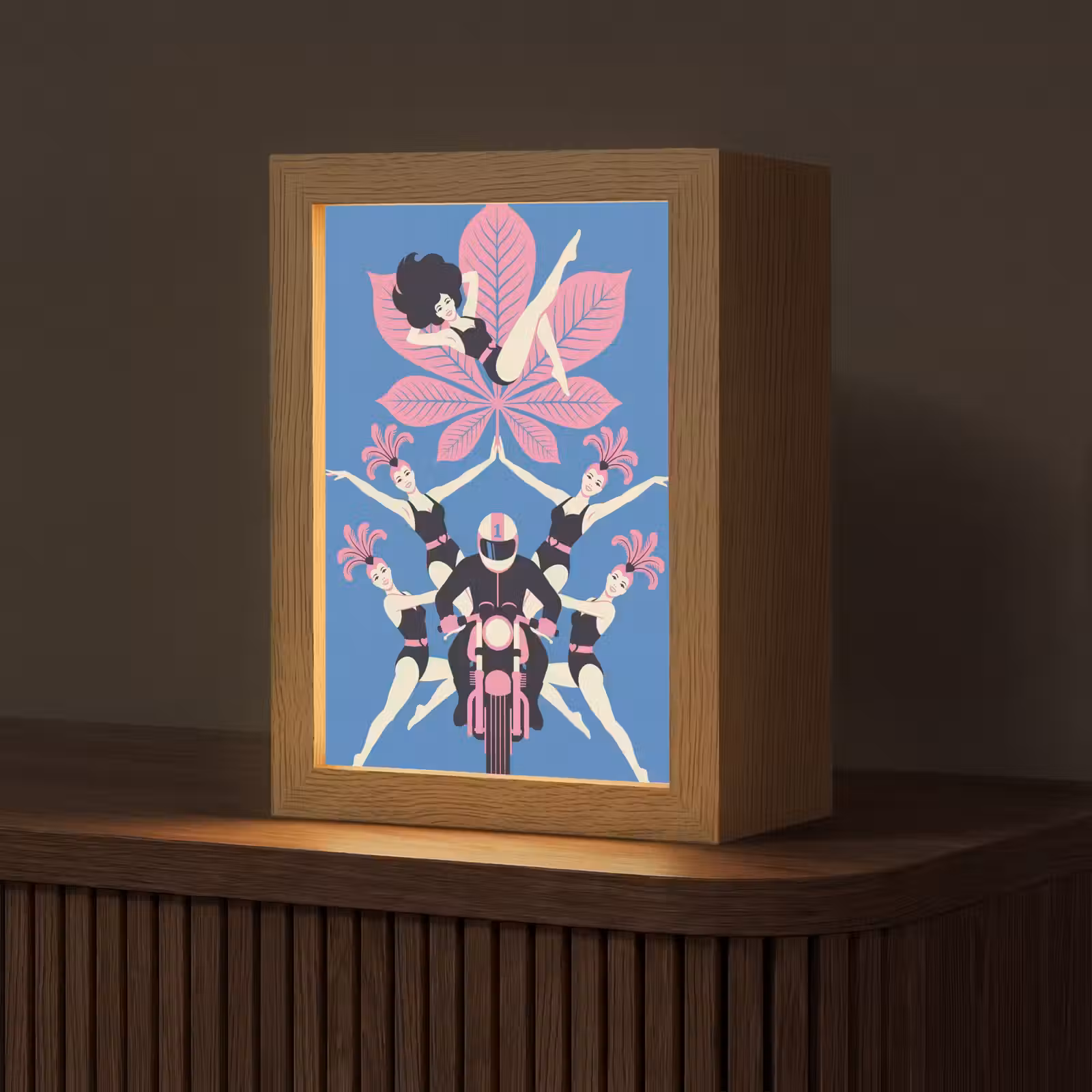 Personalisierte Lightbox - Menschen – Tanz – Motorrad – Retro – Rosa - Mensen - Dans - Motor - Retro - Roze Light Box met kabel (Tafellamp) klein