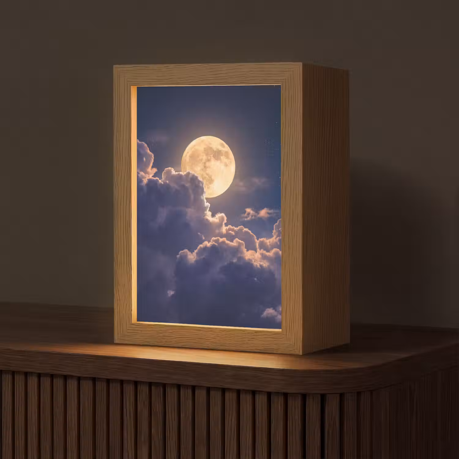 Maan - Wolken - Nacht - Oranje Light Box met kabel (Tafellamp) klein -z3d_website