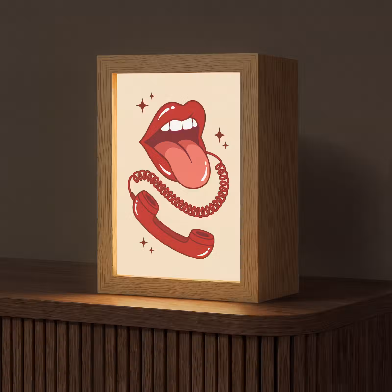 Personalisierte Lightbox - Mund – Telefon – Pop-Art – Rot – Illustration - Mond - Telefoon - Popart - Rood - Illustratie Light Box met kabel (Tafellamp) klein