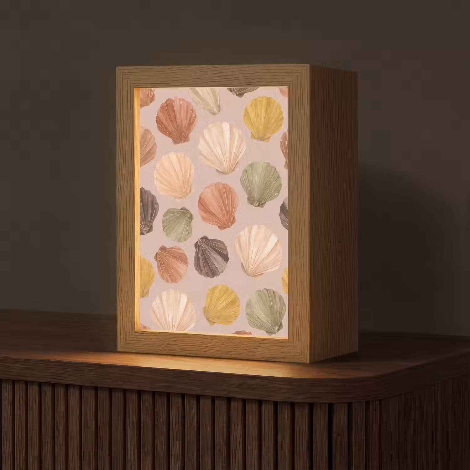 Schelp - Patroon - Zee - Aquarel - Aardetinten Light Box met kabel (Tafellamp) klein -z3d_website
