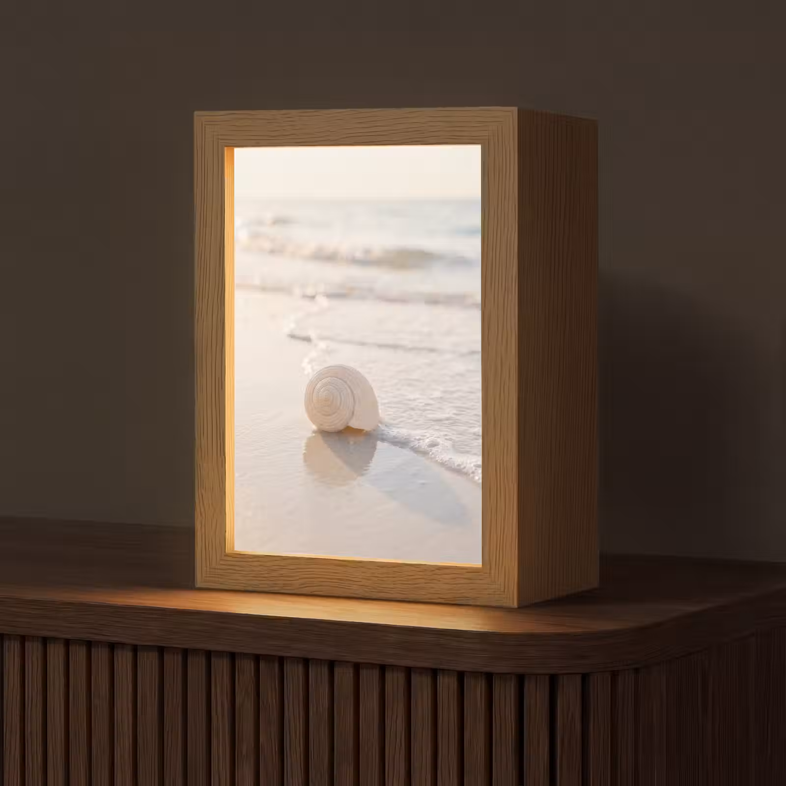 Personalisierte Lightbox - Muschel – Strand – Meer – Natur – Beige - Zeeschelp - Strand - Zee - Natuur - Beige Light Box met kabel (Tafellamp) klein