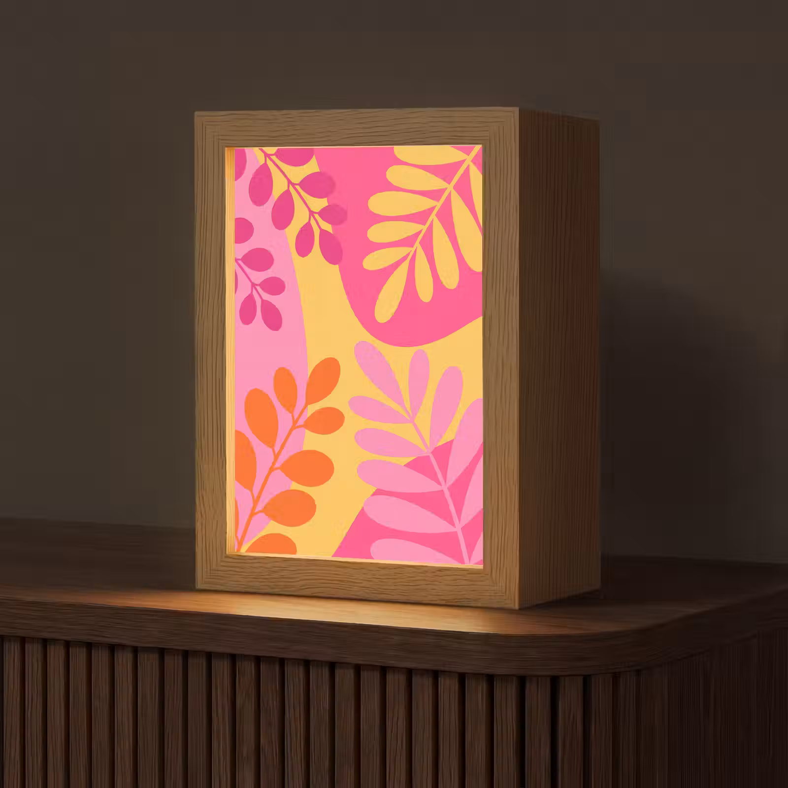 Personalisierte Lightbox - Natur – Blätter – Abstrakt – Rosa – Gelb - Natuur - Bladeren - Abstract - Roze - Geel Light Box met kabel (Tafellamp) klein