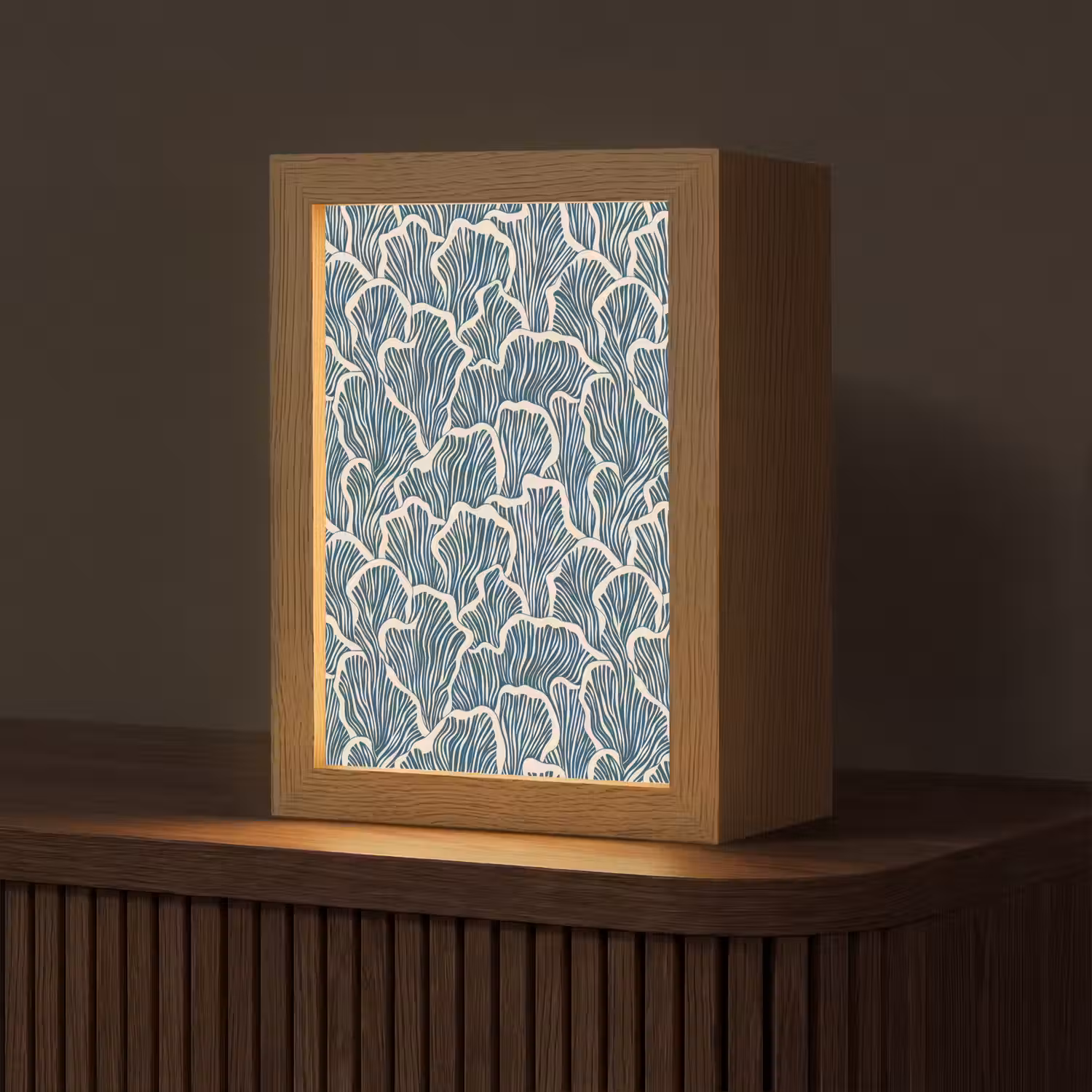 Organisch - Blauw - Crème - Schelpen Light Box met kabel (Tafellamp) klein 925 -z3d_website
