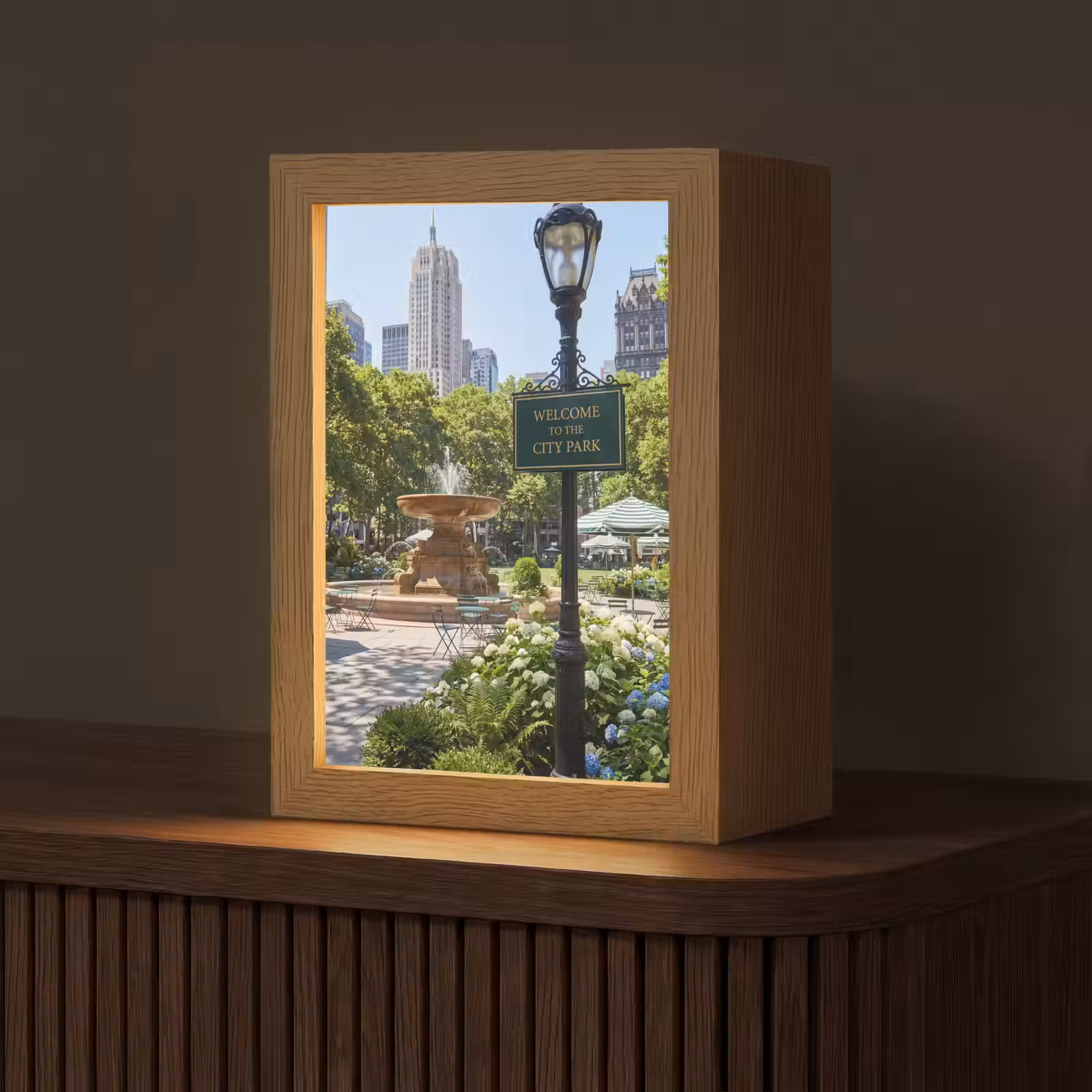 Personalisierte Lightbox - Park – Springbrunnen – Stadt – Natur - Park - Fontein - Stad - Natuur Light Box met kabel (Tafellamp) klein